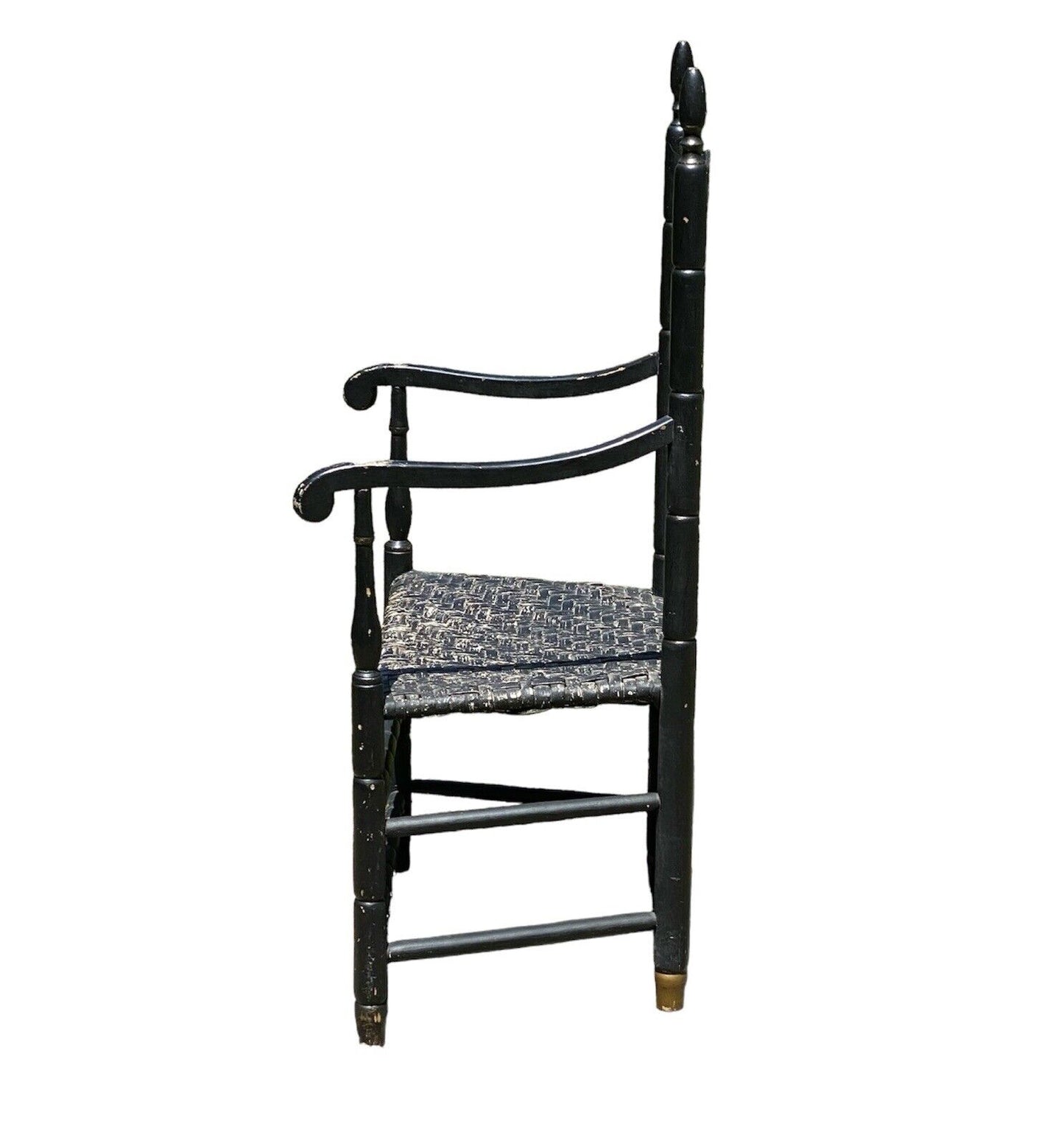 18th Century Antique Queen Anne Ladderback Chair in Black With Ram's Head Arms