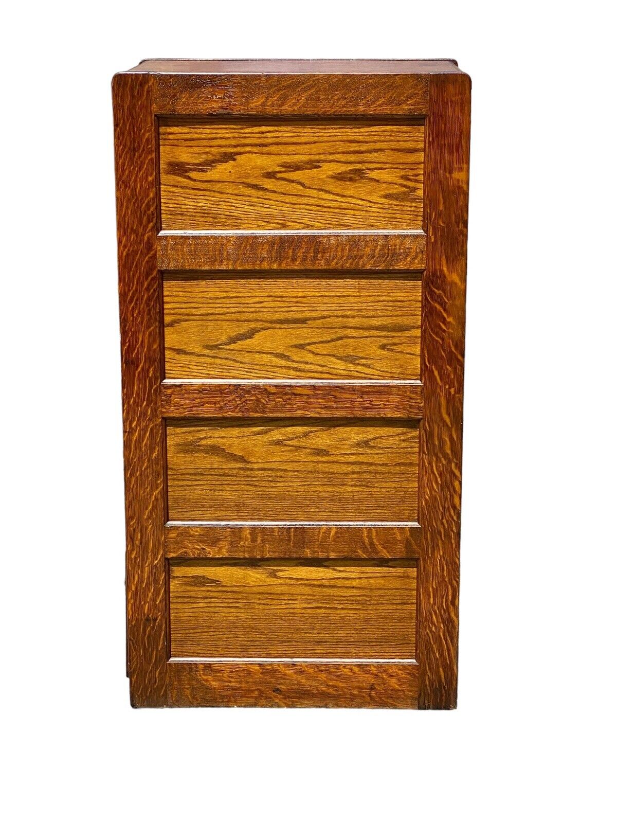 Antique Tiger Oak 4 Drawer Wood File Cabinet