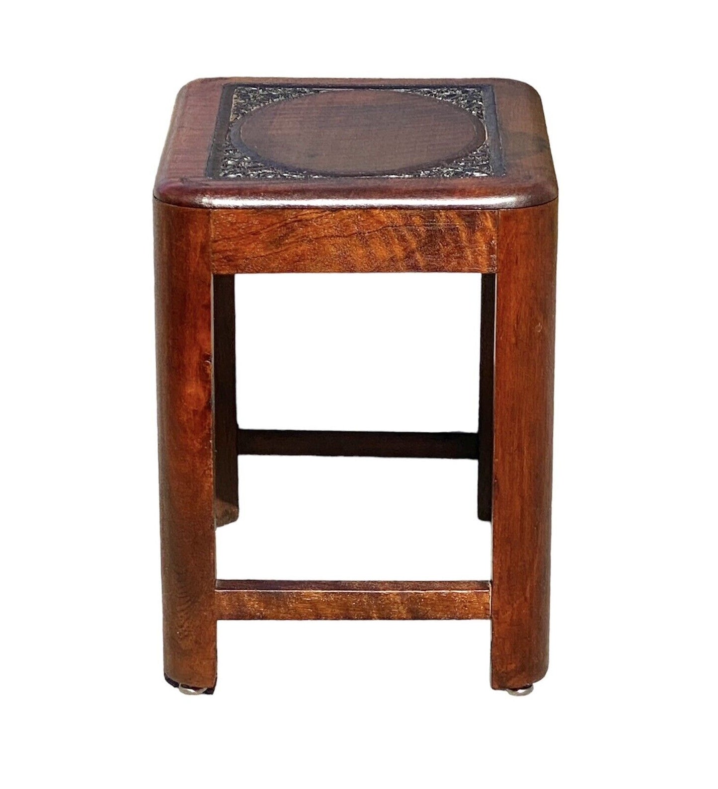 Vintage Fiddleback Mahogany Footstool / Vanity Bench with Flower Carvings