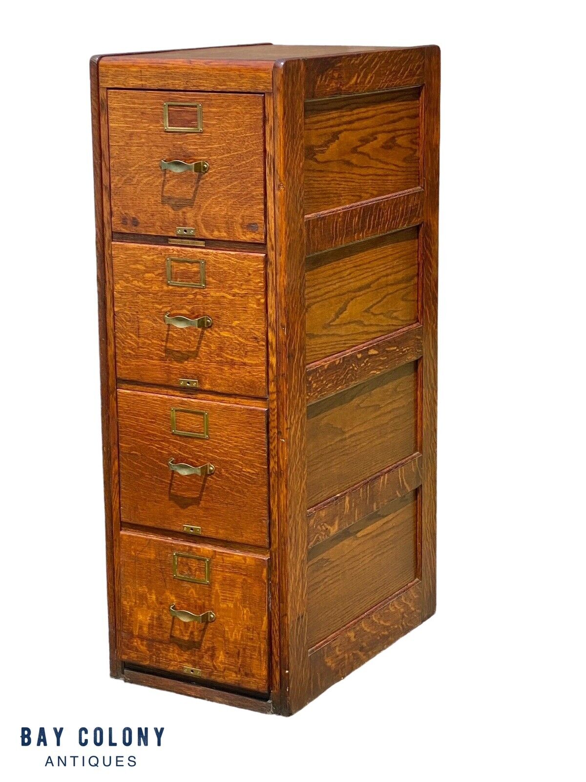 Antique Tiger Oak 4 Drawer Wood File Cabinet