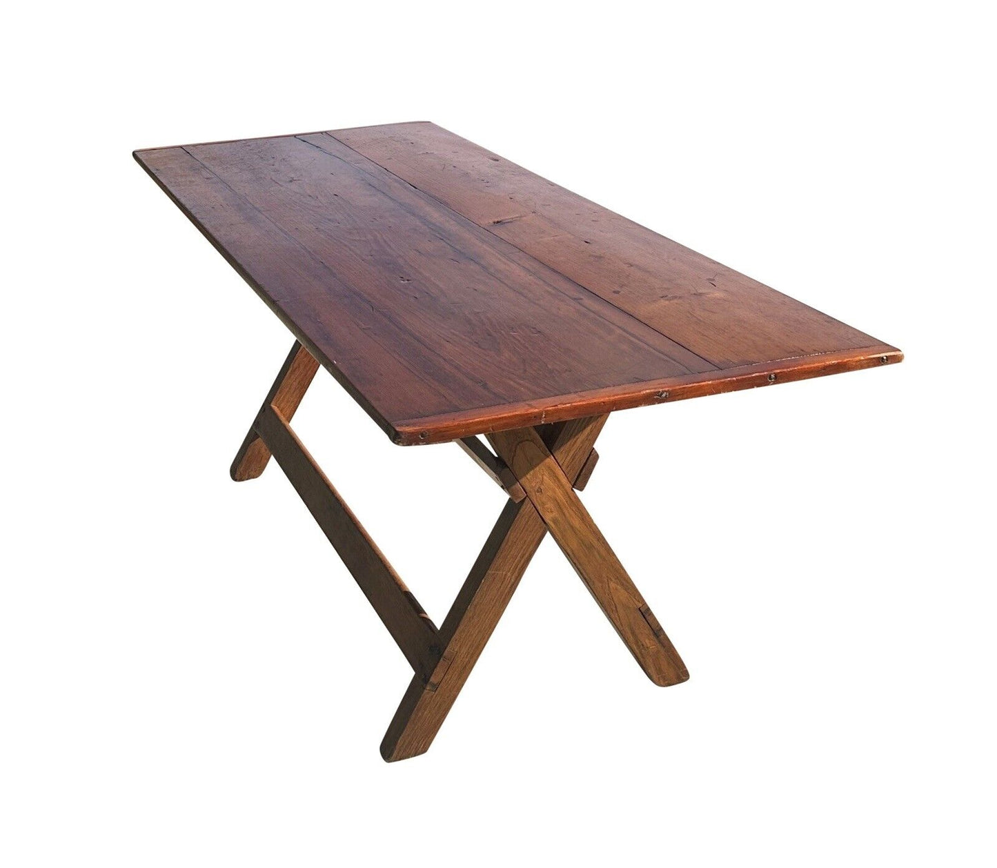 Late 19th Century Antique Nantucket Sawbuck Dining Table With Breadboard Ends