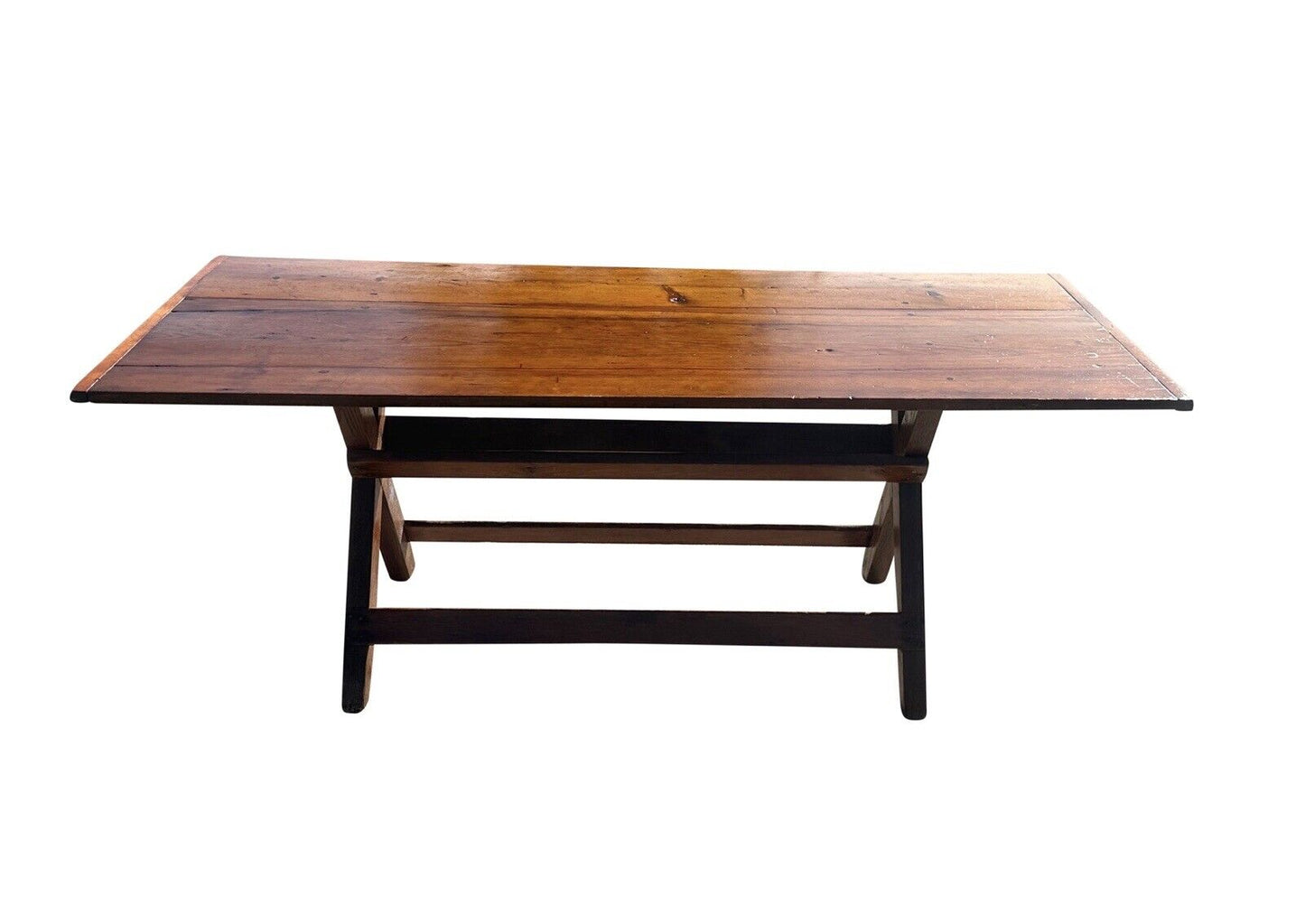 Late 19th Century Antique Nantucket Sawbuck Dining Table With Breadboard Ends