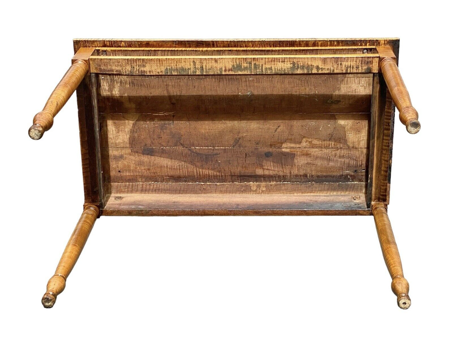 Early 19th Century Antique Federal Tiger Maple Writing Desk With Single Drawer