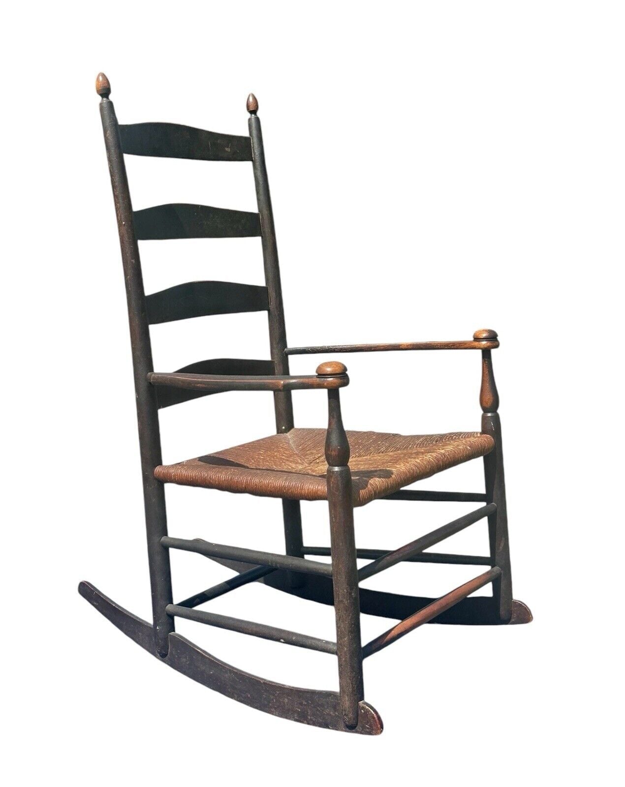 Antique Shaker Mt. Lebanon, Ny #5 Slat Back Rocking Chair With Mushroom Cap Arms