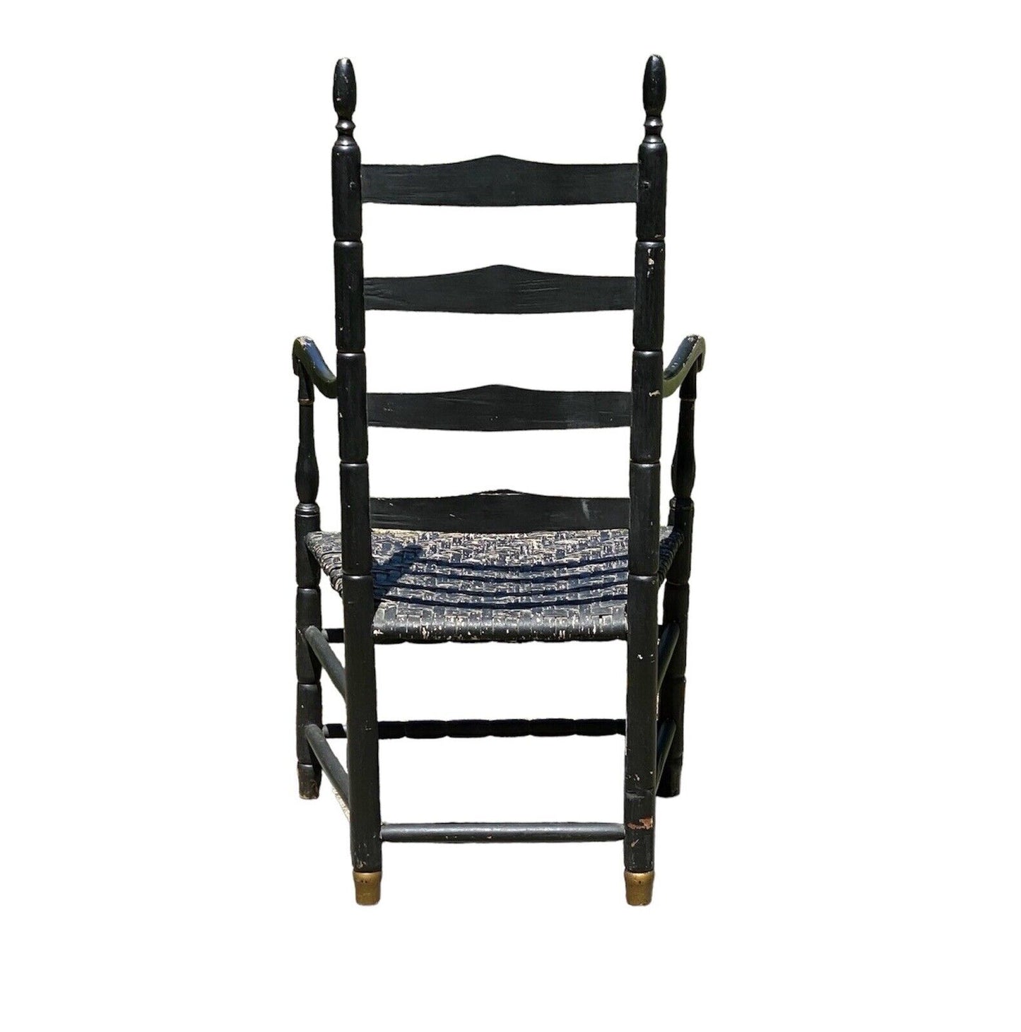 18th Century Antique Queen Anne Ladderback Chair in Black With Ram's Head Arms