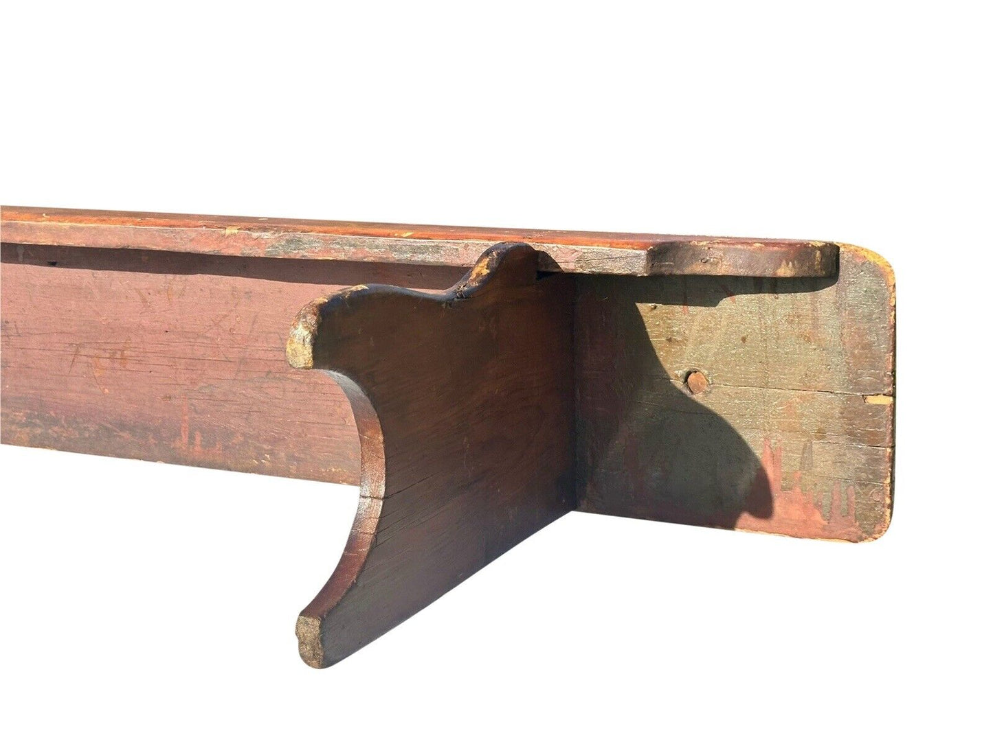 Antique Primitive Pine Nantucket Meetinghouse Bench With Half Moon Cutout Ends