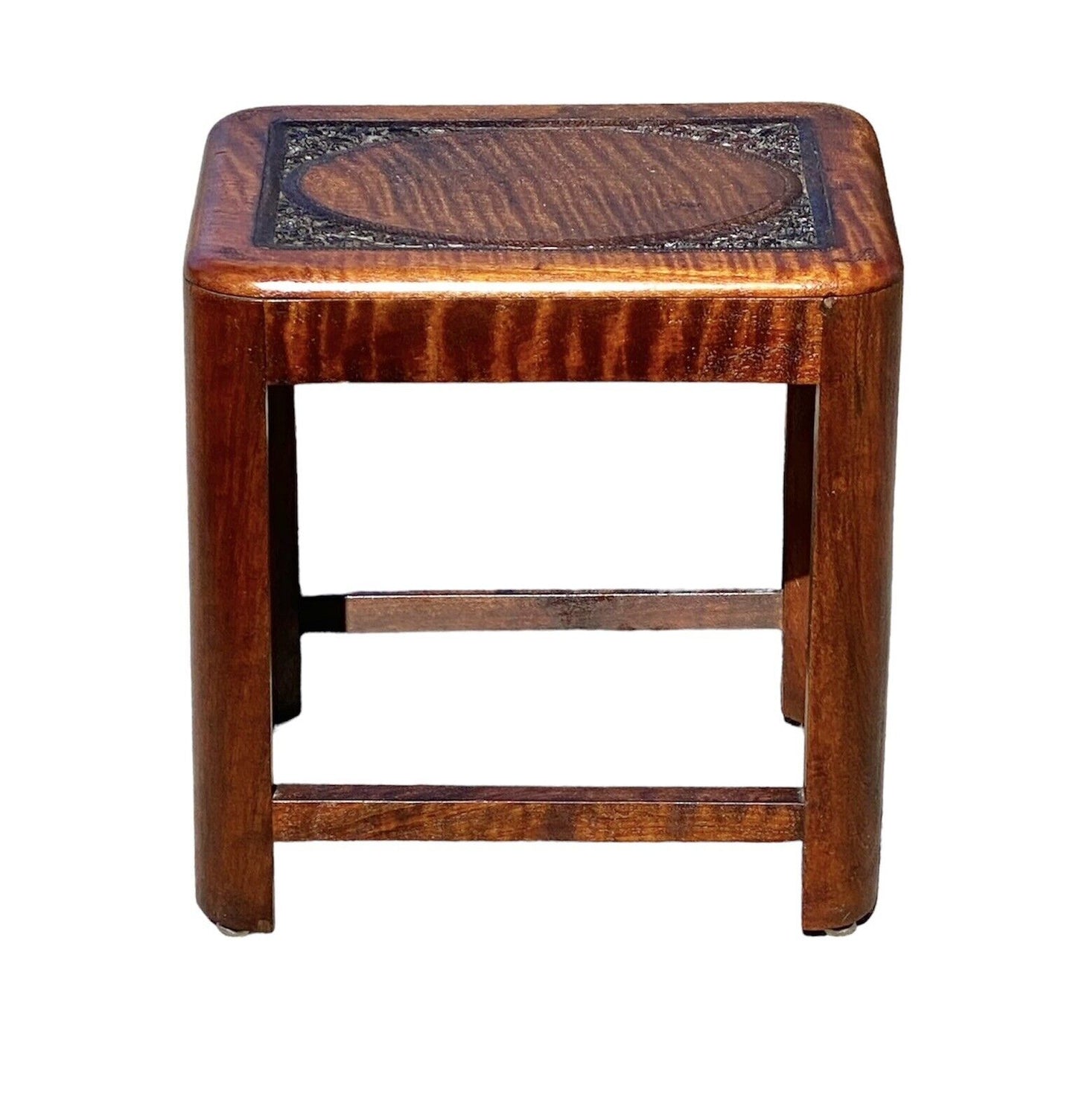 Vintage Fiddleback Mahogany Footstool / Vanity Bench with Flower Carvings