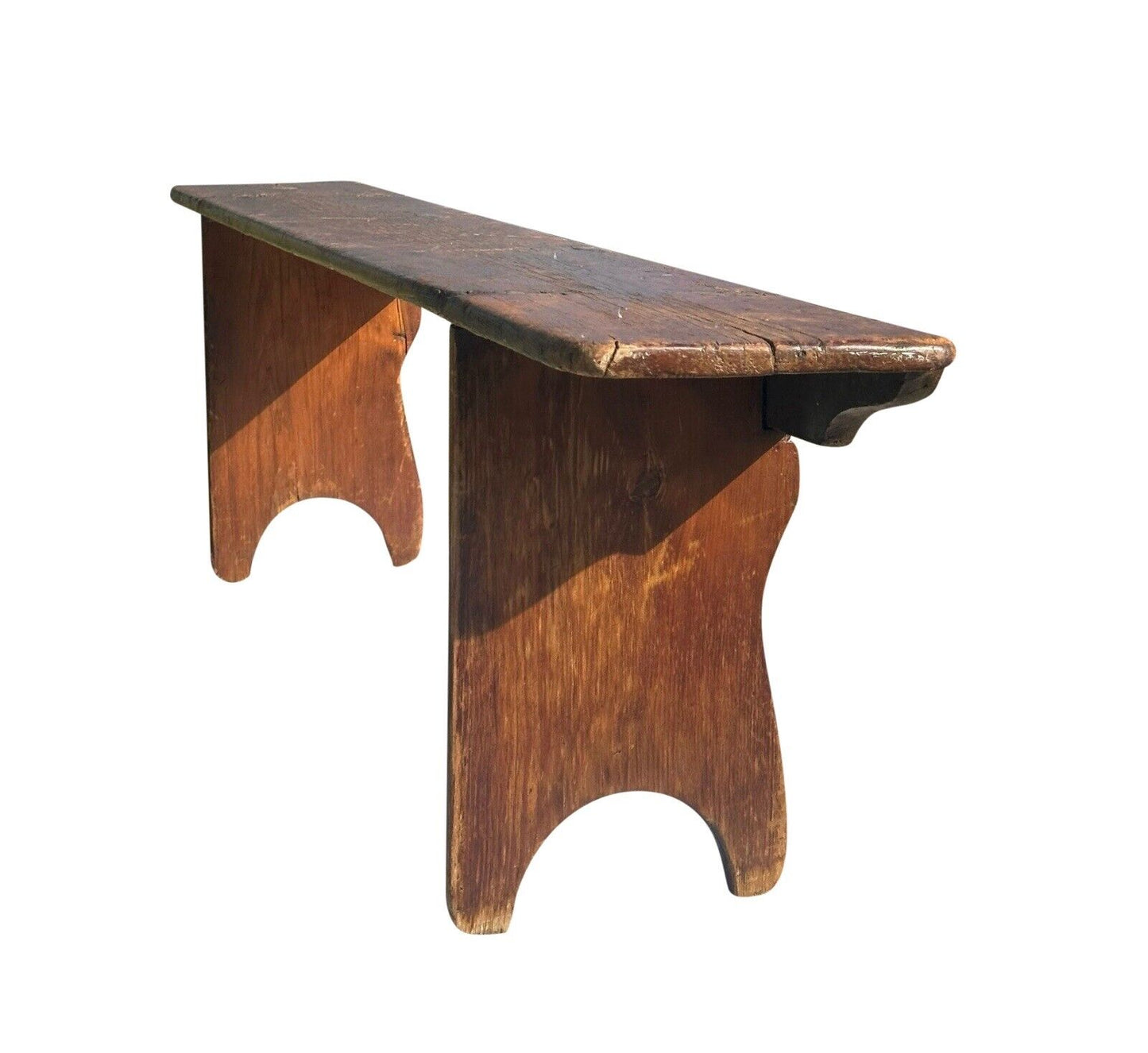 Antique Primitive Pine Nantucket Meetinghouse Bench With Half Moon Cutout Ends