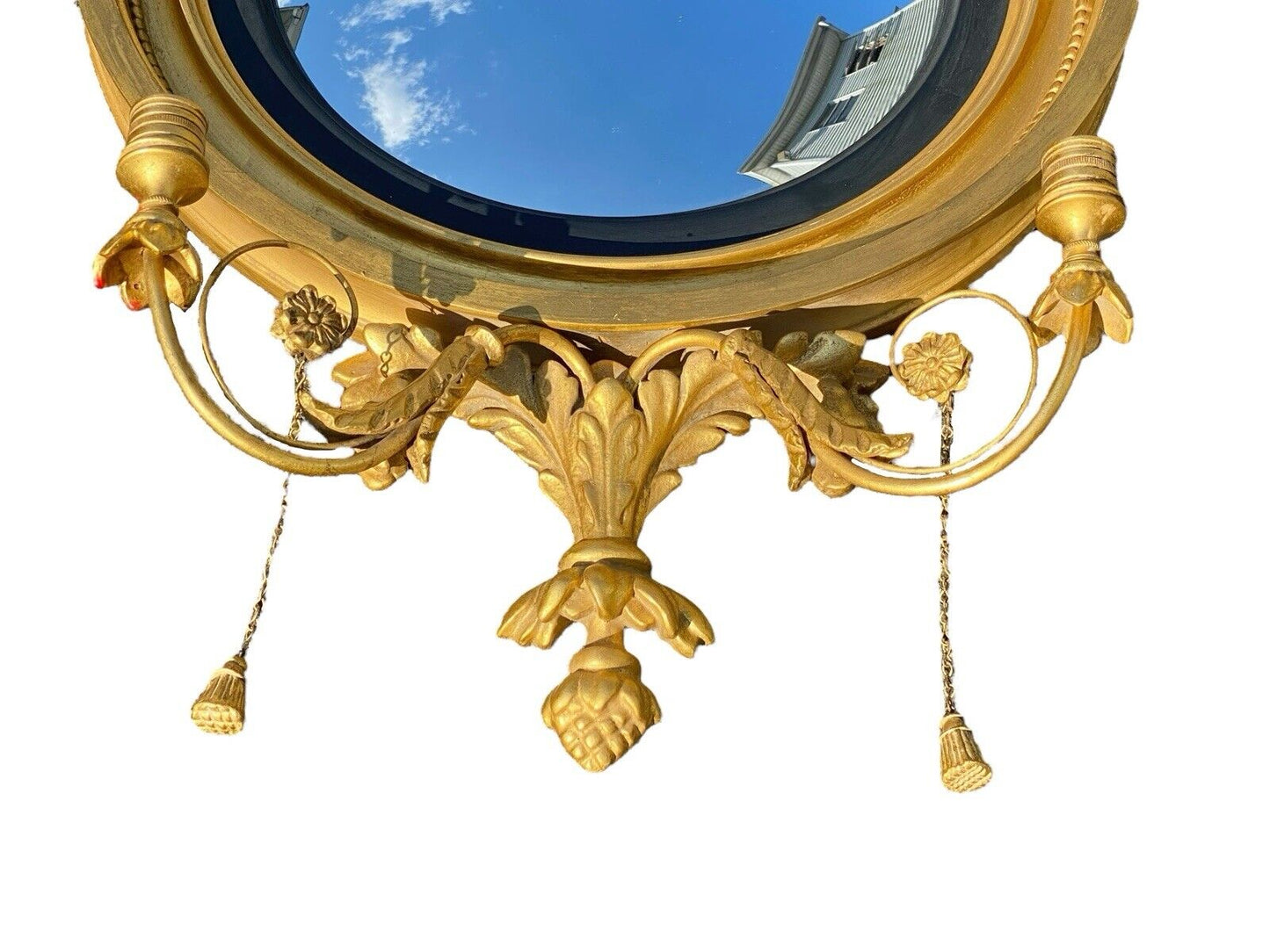 Federal Antique Style Convex Looking Glass / Girandole Mirror with Eagle
