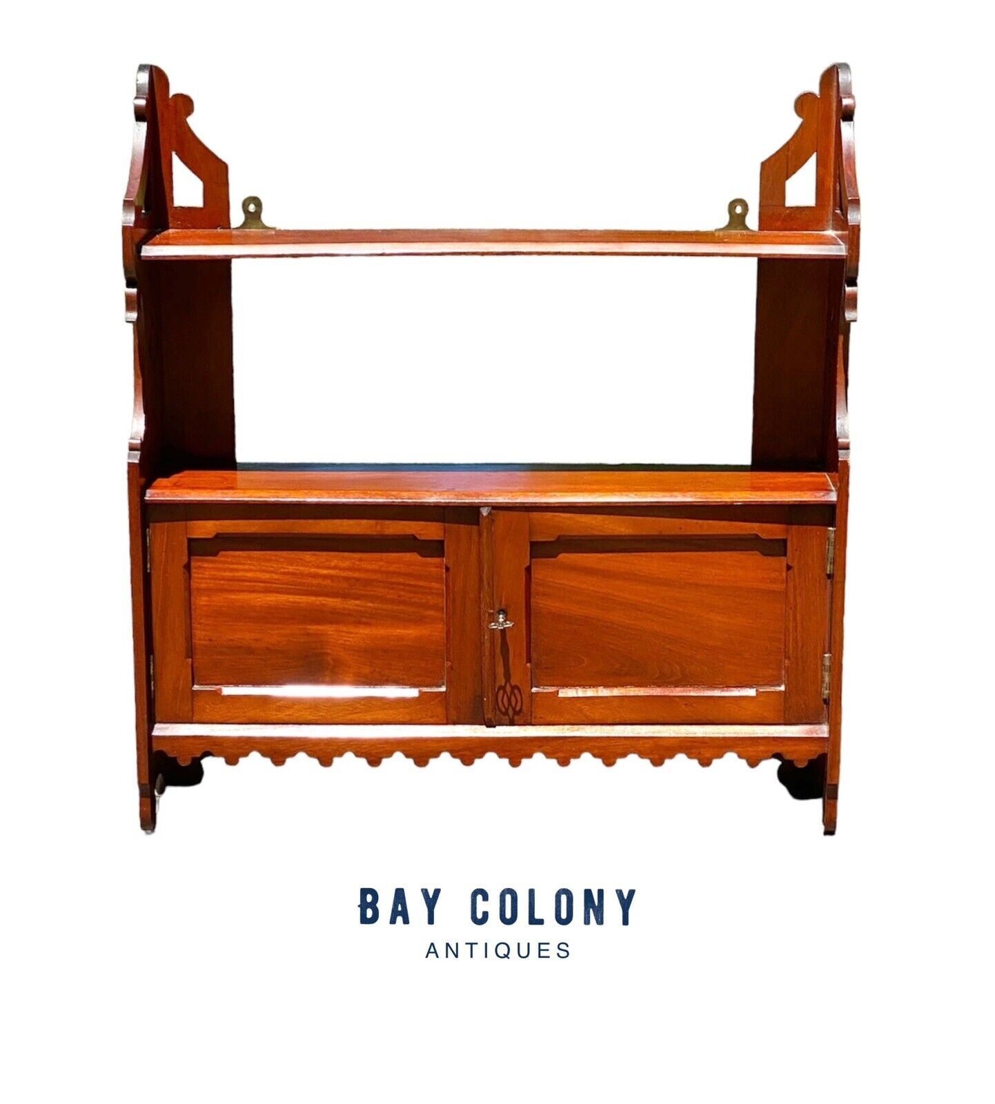 Antique Chippendale Style Mahogany Wall Cabinet or Cupboard With Display Shelves
