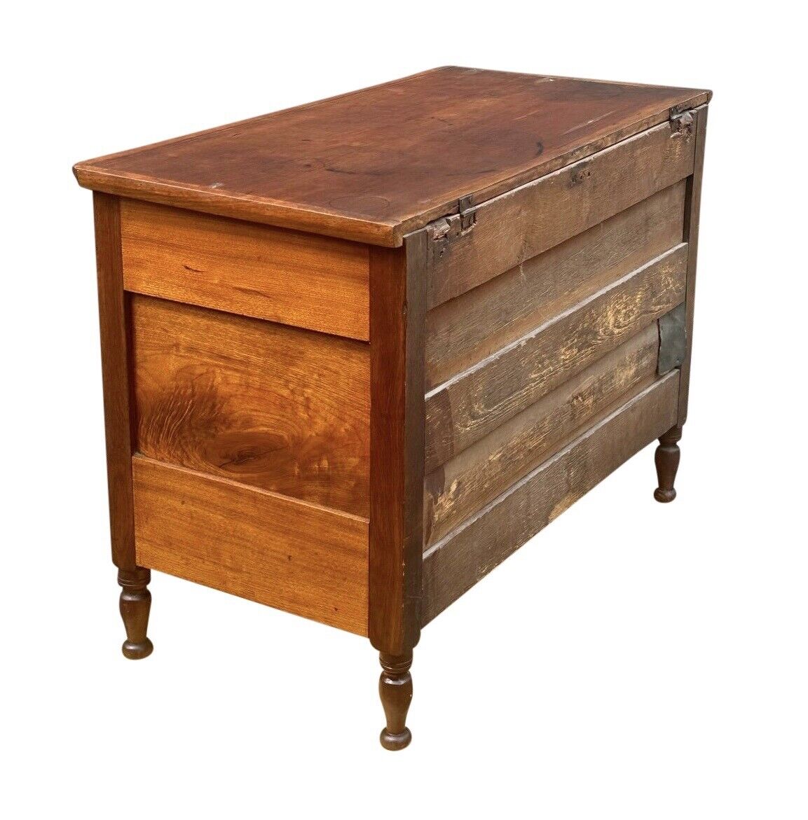 Antique Southern Walnut & Tiger Maple Raised Panel Blanket Chest on Turned Legs