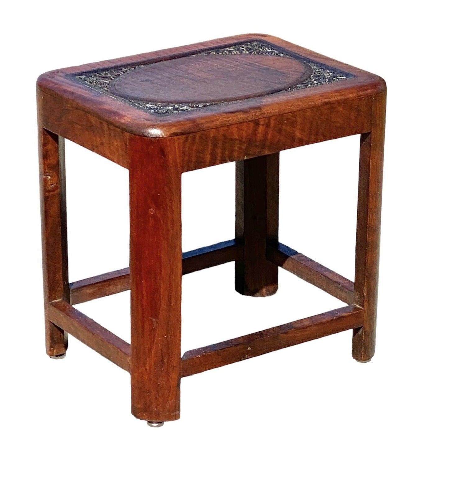 Vintage Fiddleback Mahogany Footstool / Vanity Bench with Flower Carvings