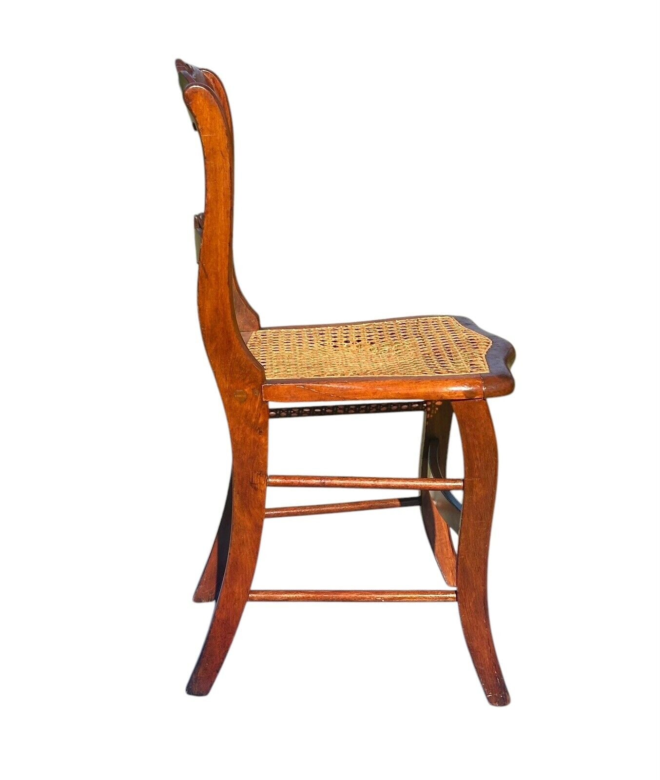 Pair of Antique Federal Period Tiger Maple Side Chairs With Rose Carved Crests