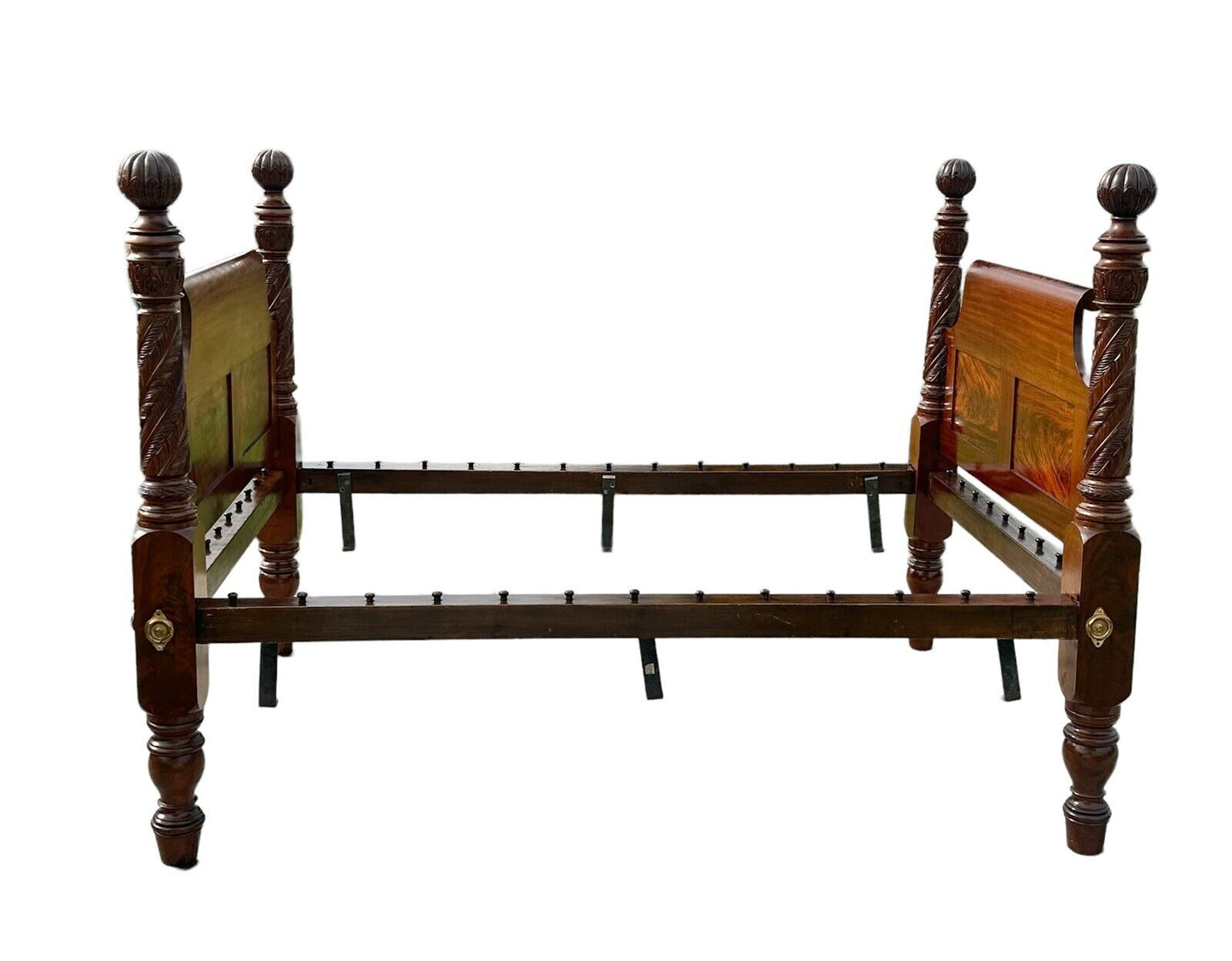 Early American Antique Federal Period Mahogany Acanthus & Pomegranate Carved Bed