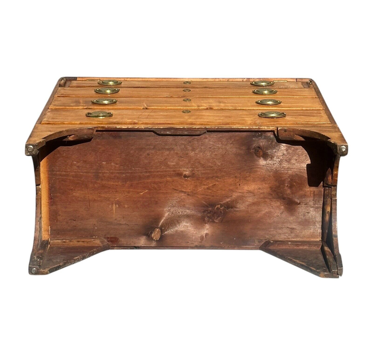Antique New Hampshire Hepplewhite Fruitwood Slant Lid Desk With Classical Brass