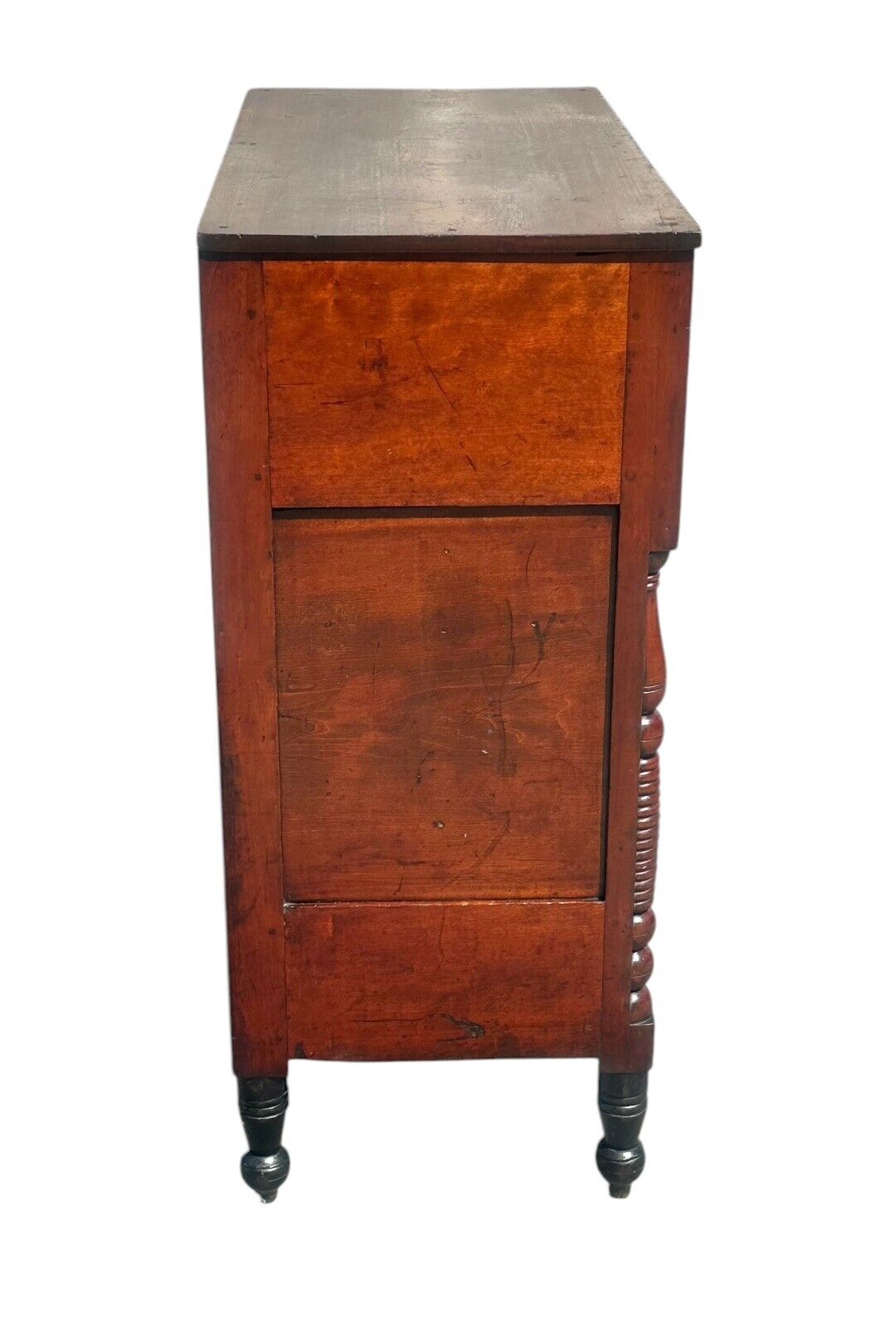 Antique Federal Period Tiger Maple & Cherry Spool Turned Tall Chest / Dresser
