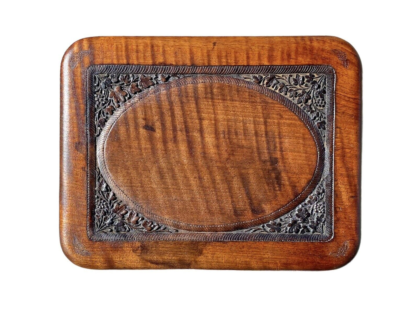 Vintage Fiddleback Mahogany Footstool / Vanity Bench with Flower Carvings