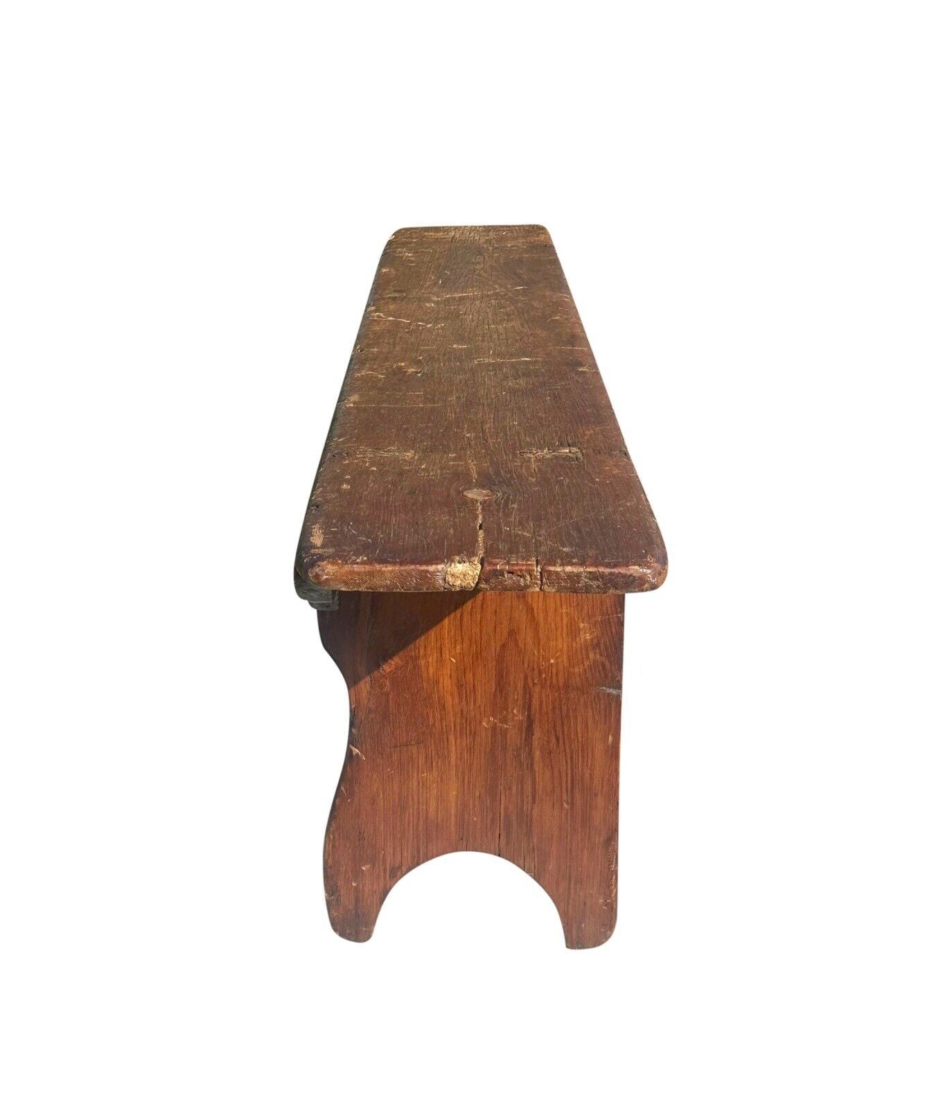 Antique Primitive Pine Nantucket Meetinghouse Bench With Half Moon Cutout Ends
