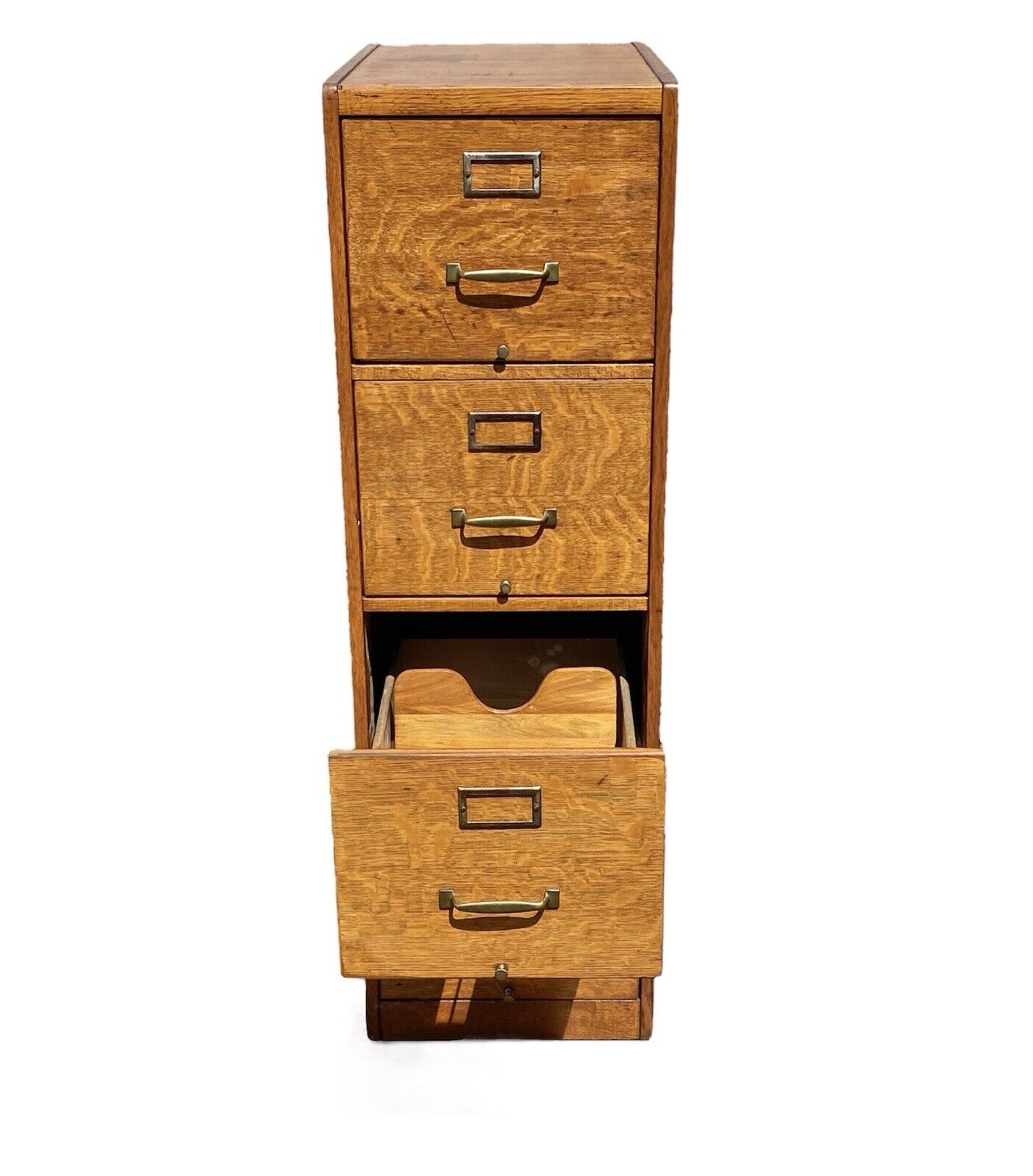 Antique Tiger Oak 4 Drawer Wood File Cabinet
