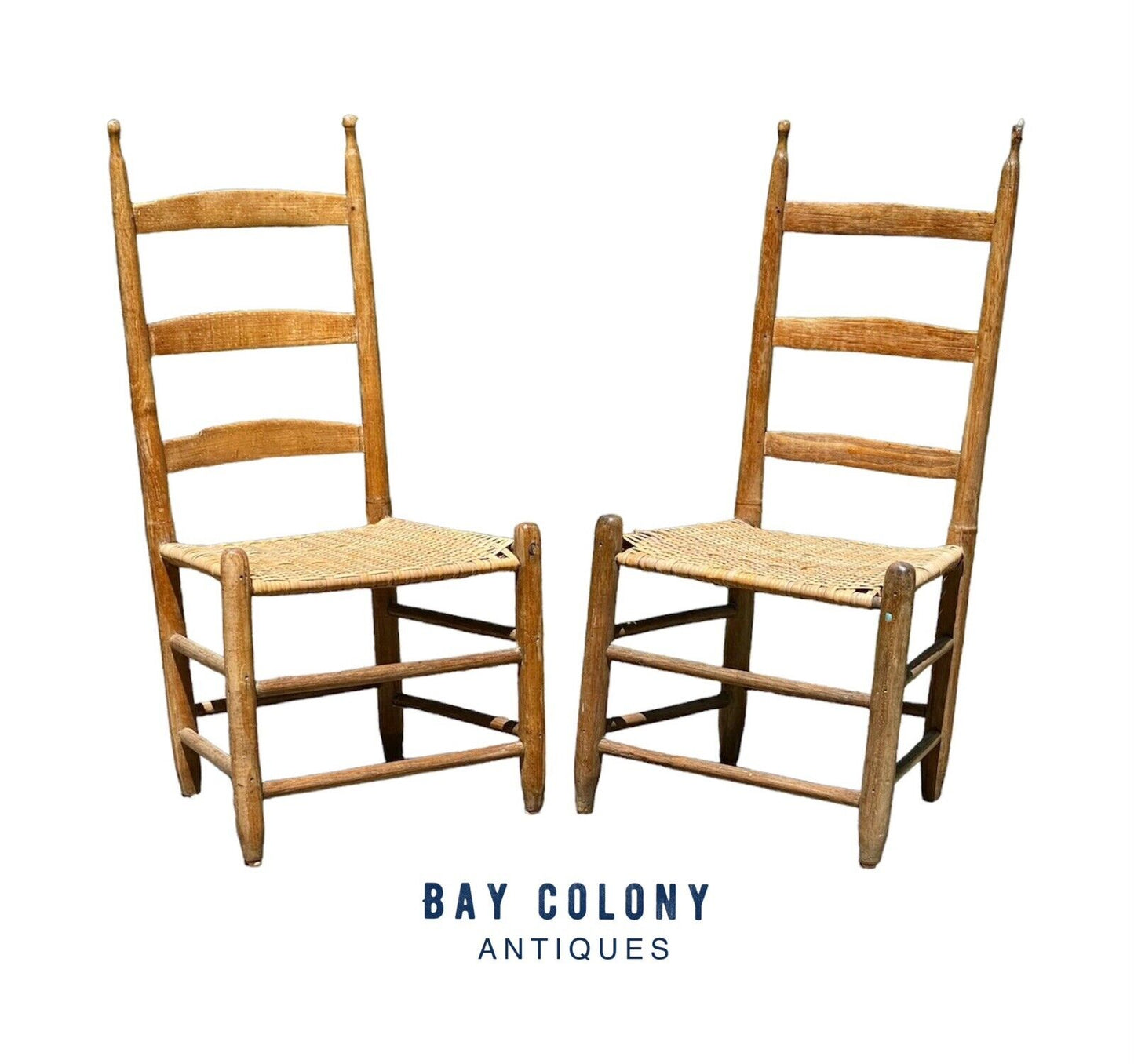 Pair of 19th Century Antique Southern Ladderback Side Chairs -splint Woven Seats