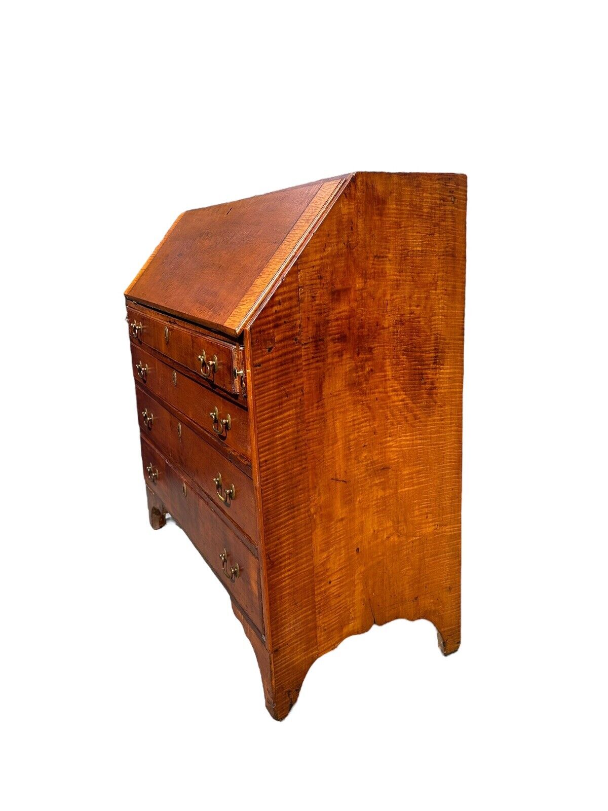 Antique Chippendale New England Tiger Maple & Cherry Slant Lid Desk Circa 1780