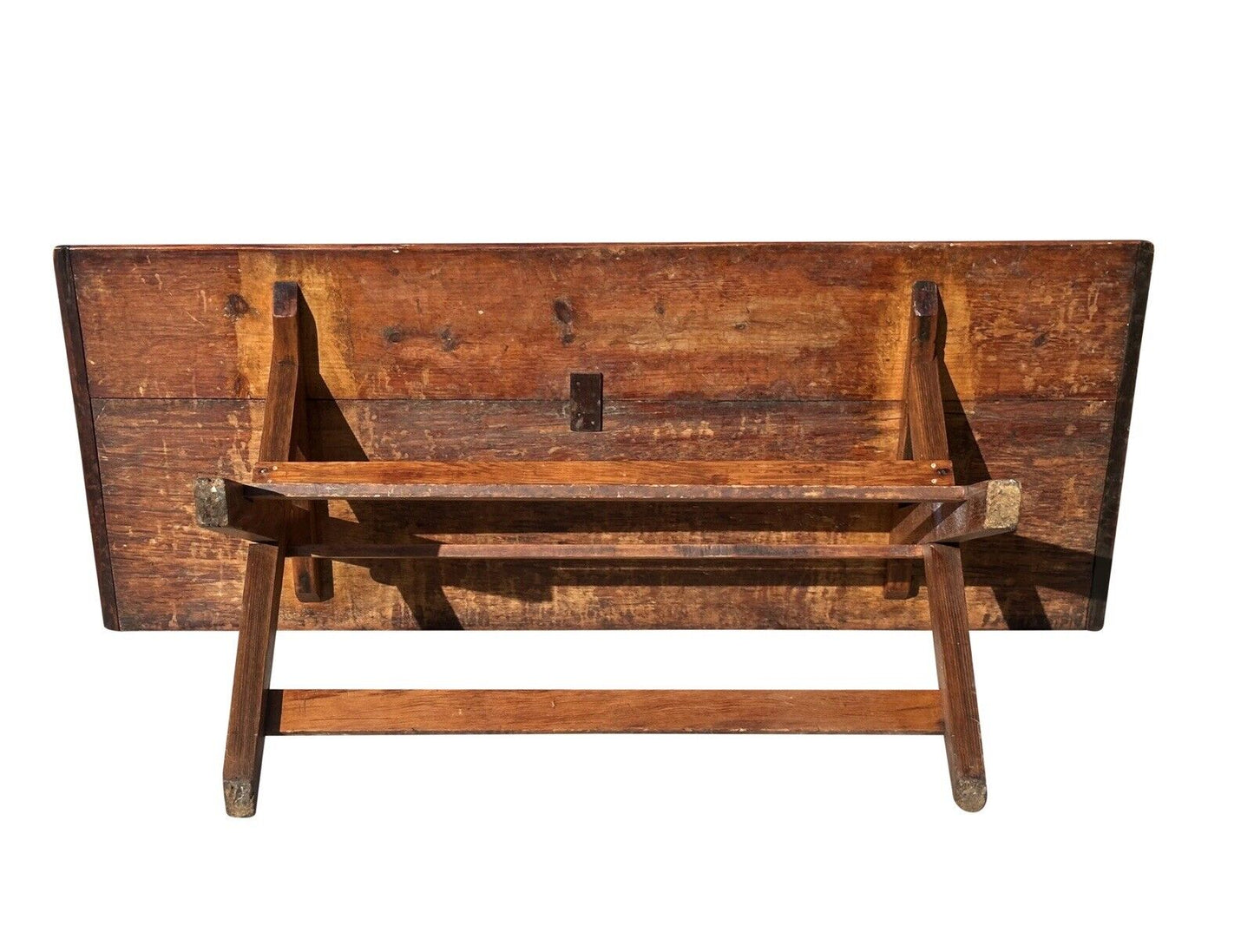 Late 19th Century Antique Nantucket Sawbuck Dining Table With Breadboard Ends