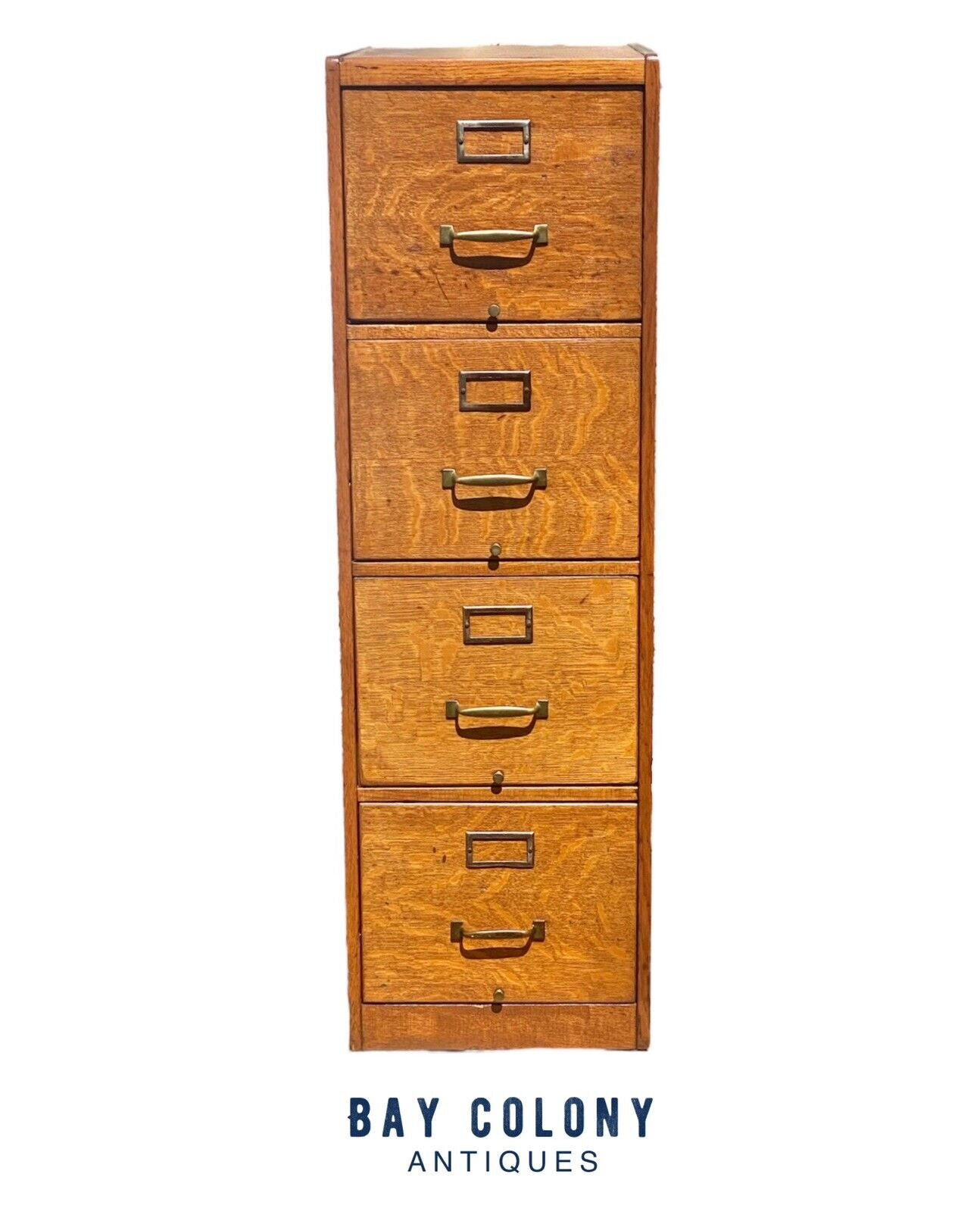 Antique Oak 4 Drawer Wood File Cabinet with double paneled sides and original hardware