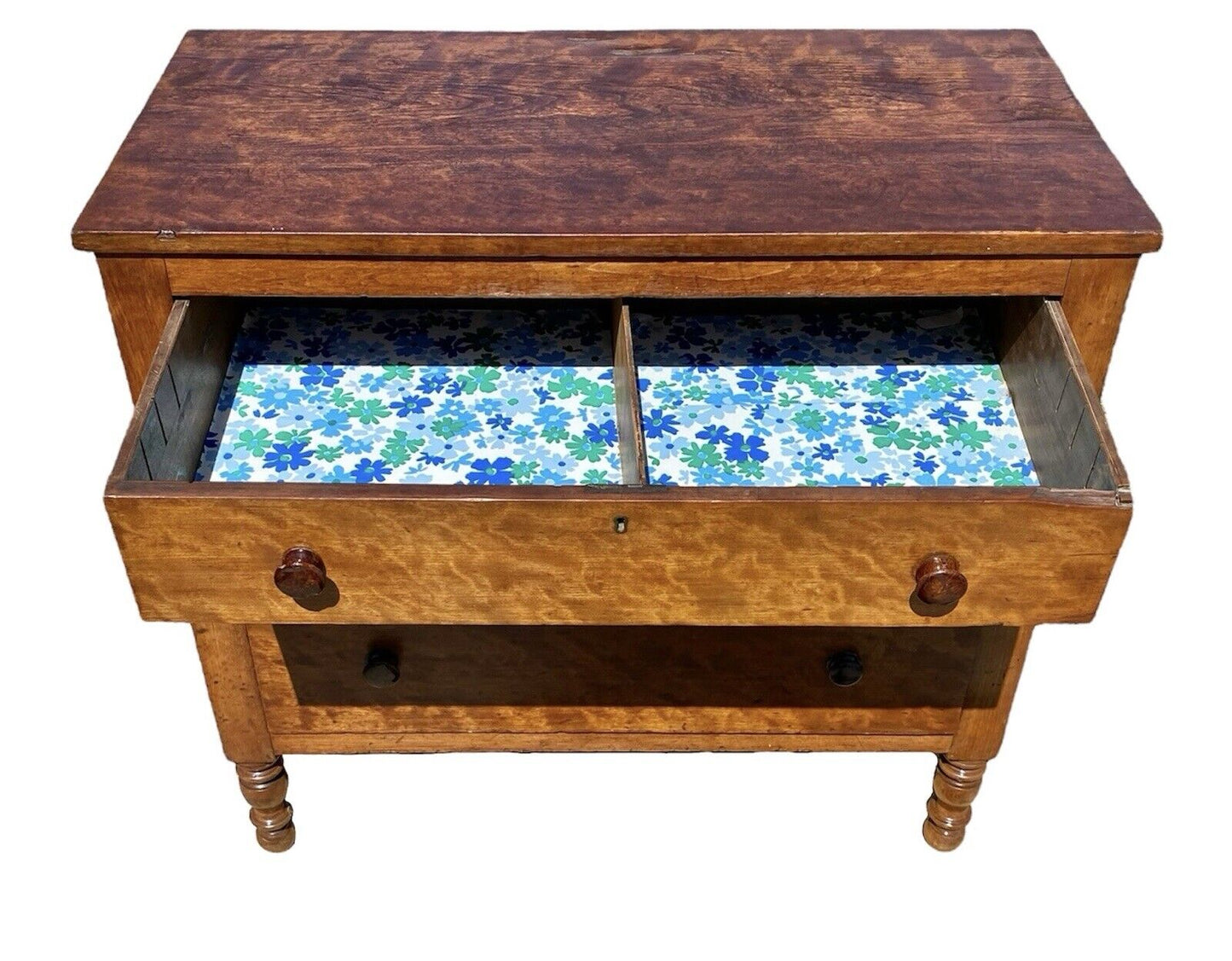 Antique Vermont Cherry Chest Of Drawers / Dresser with Bennington Pottery Pulls