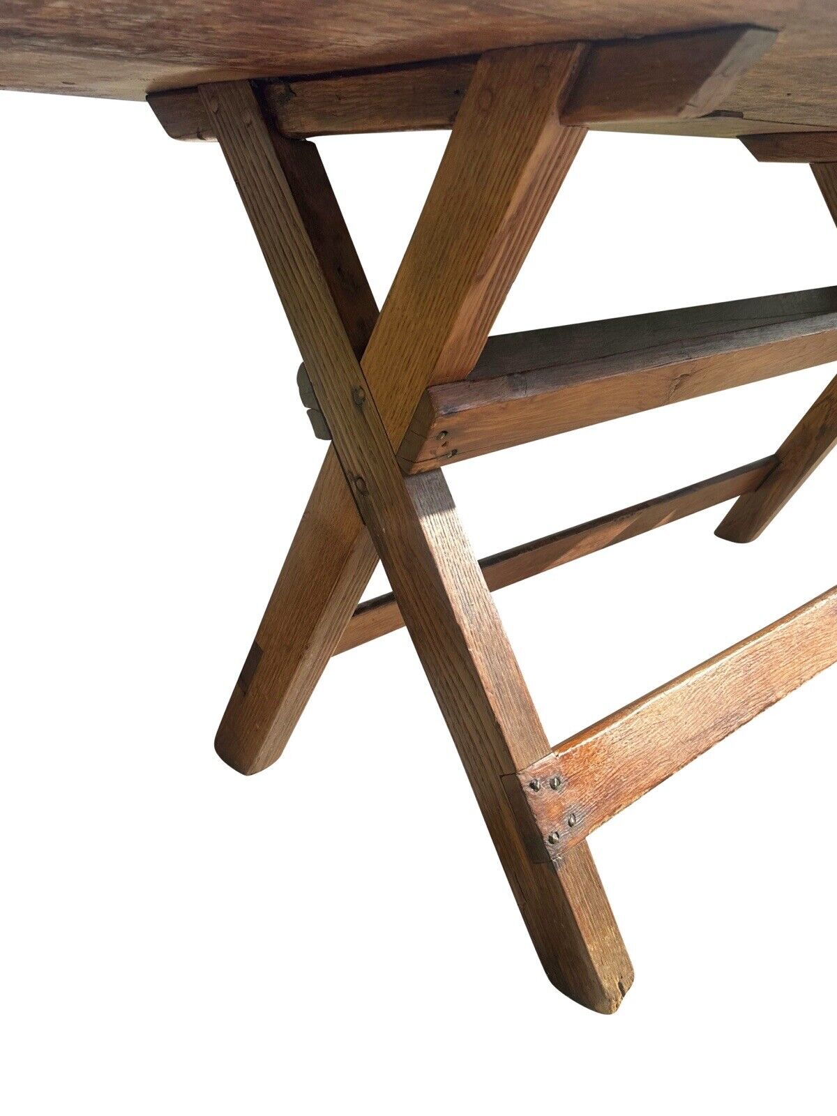 Late 19th Century Antique Nantucket Sawbuck Dining Table With Breadboard Ends