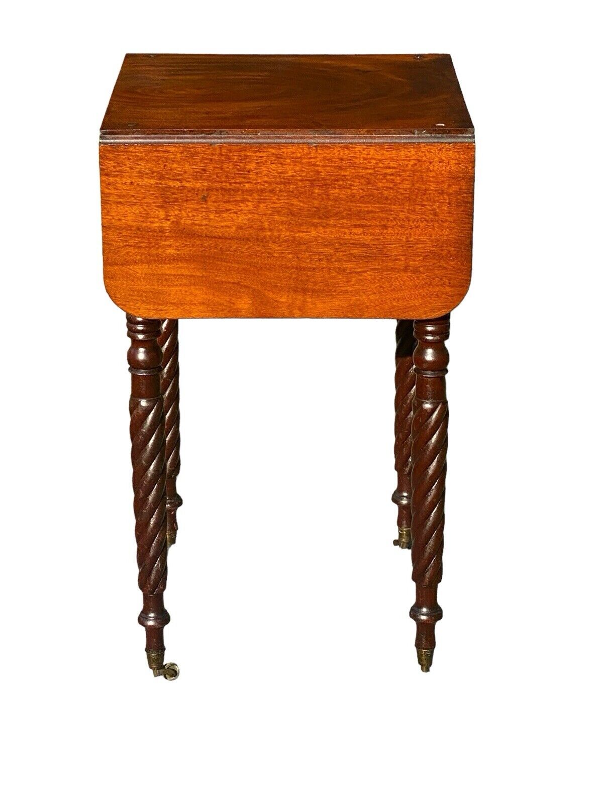 Antique Massachusetts 3 Drawer Dropleaf Worktable With Rope Carved Legs