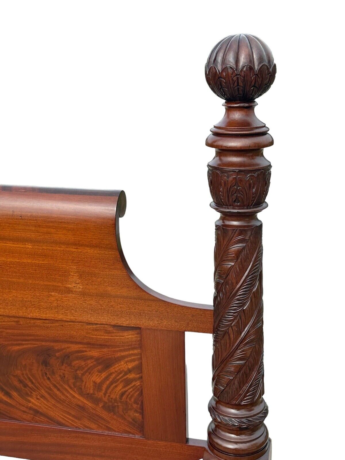 Early American Antique Federal Period Mahogany Acanthus & Pomegranate Carved Bed