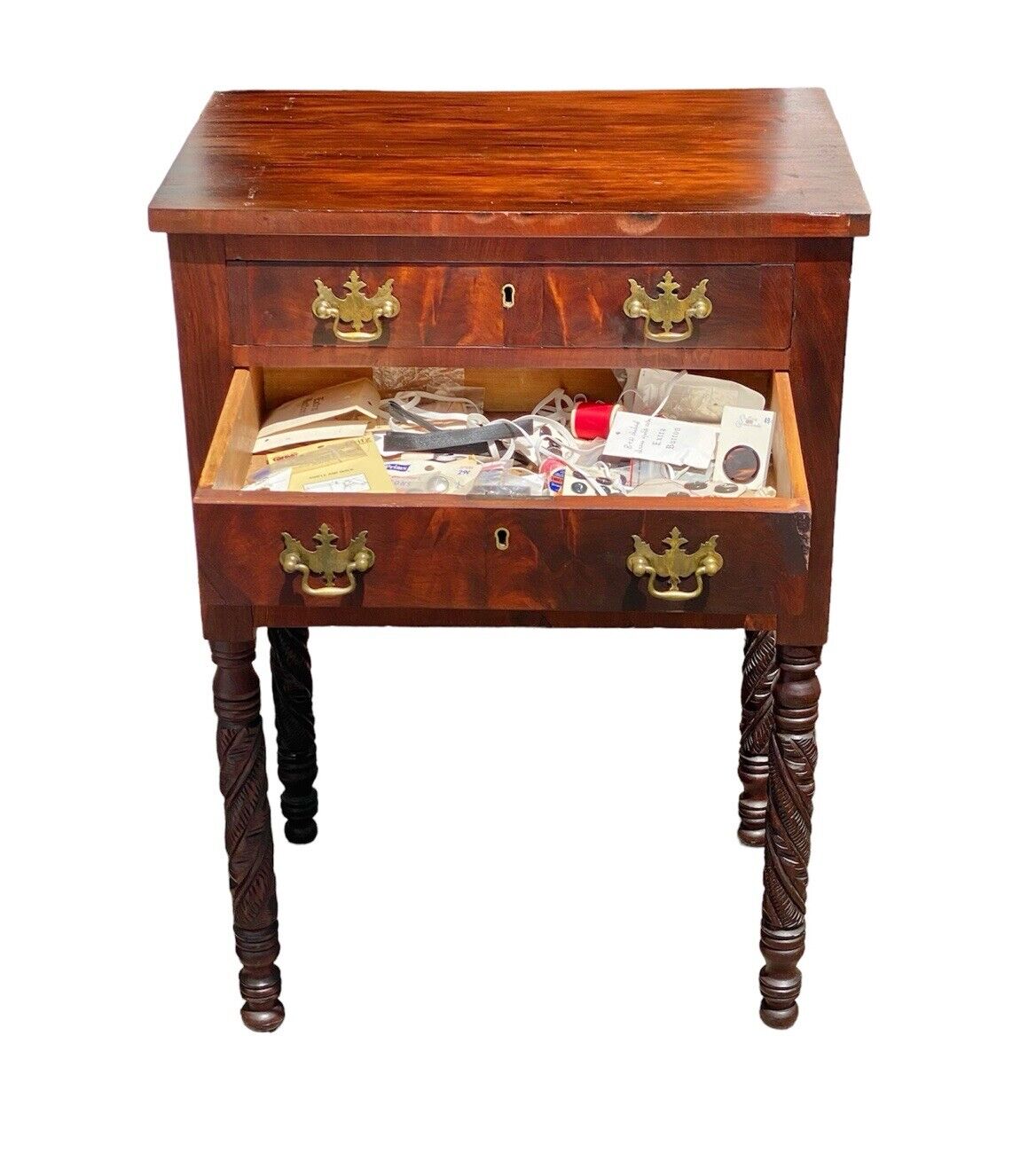 Antique Sheraton 3 Drawer Mahogany Sewing Stand / Worktable