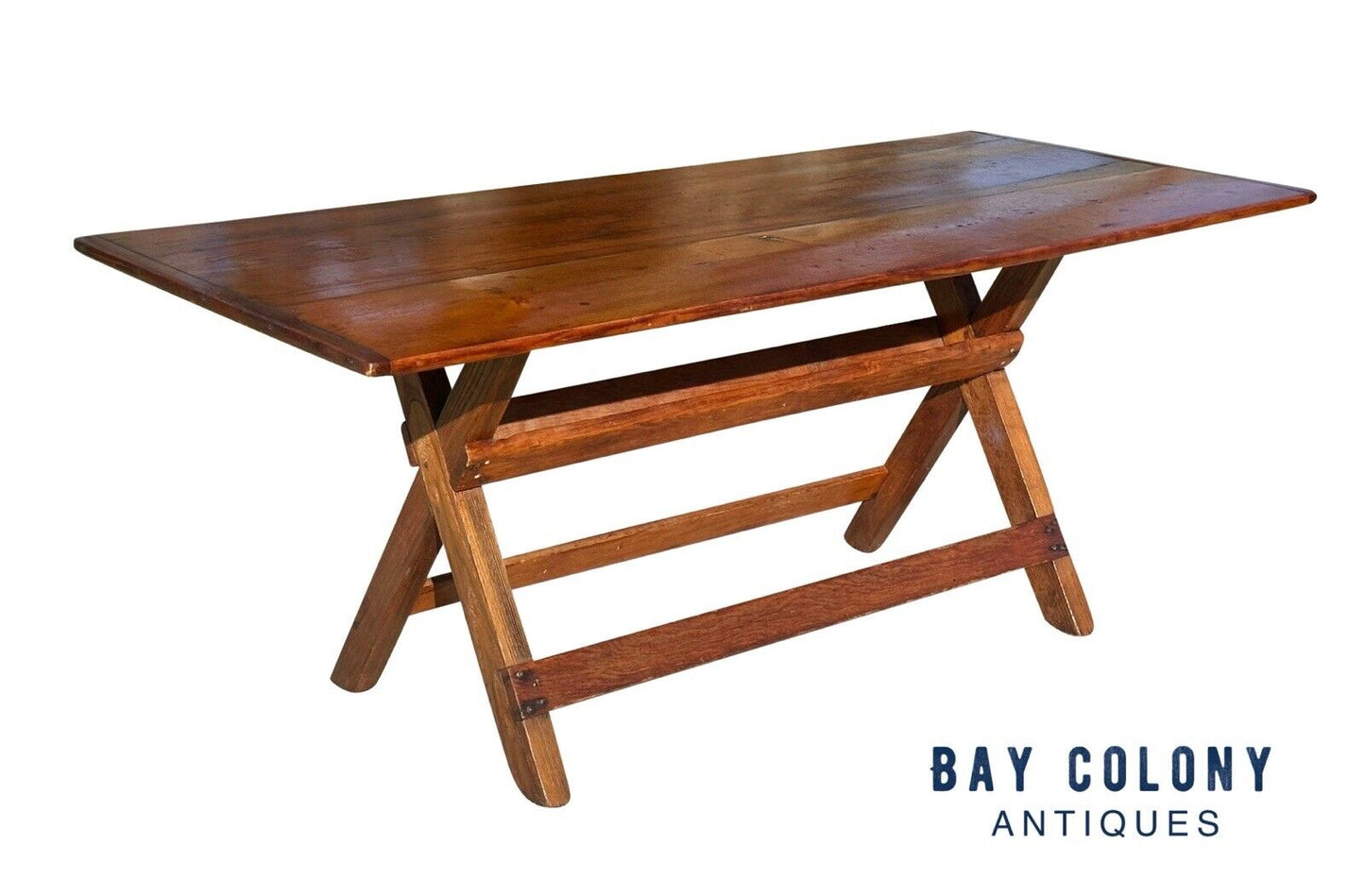 Late 19th Century Antique Nantucket Sawbuck Dining Table With Breadboard Ends