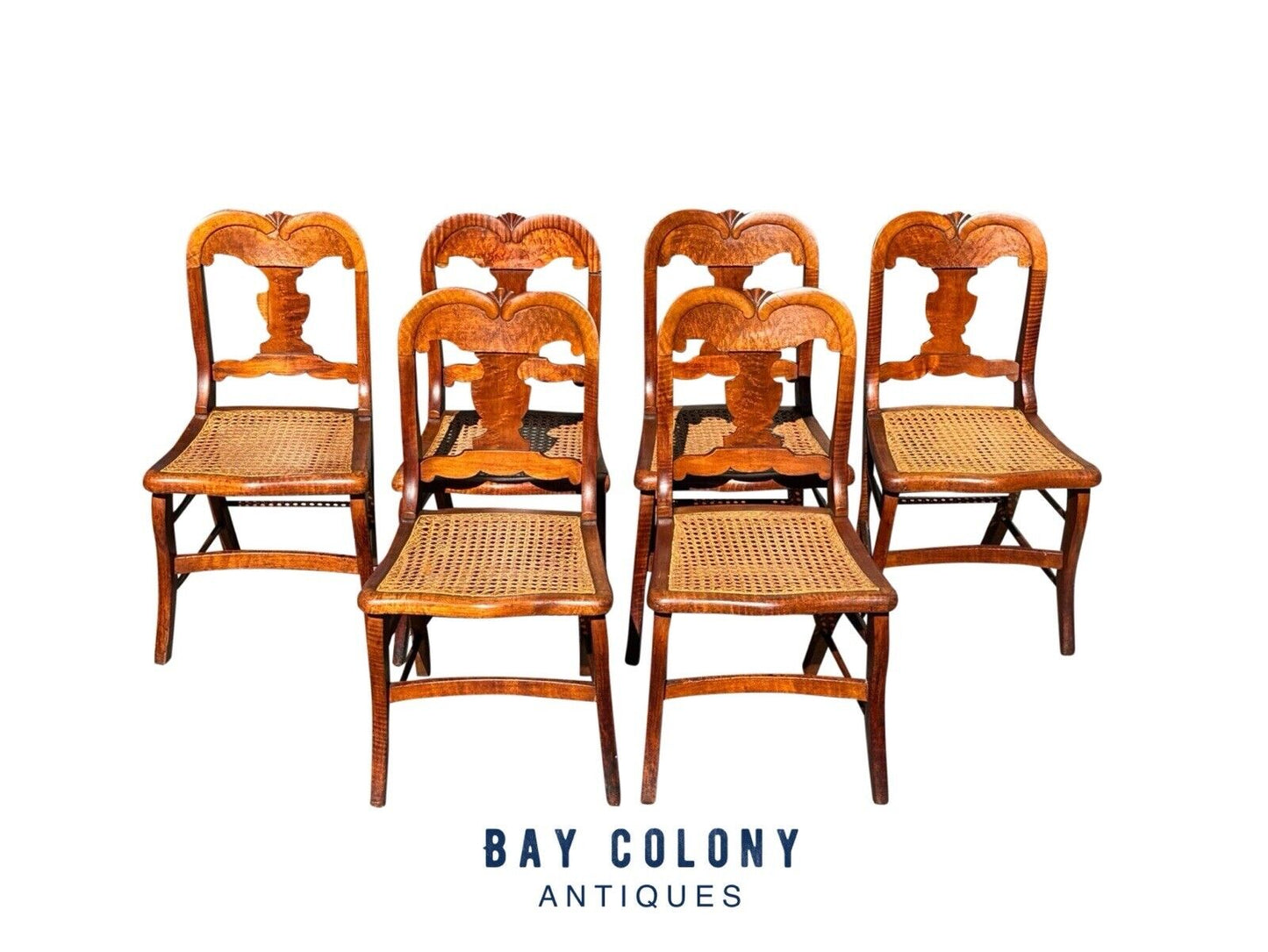 Set of Six Antique Federal Period Bird's Eye & Tiger Maple Country Dining Chairs