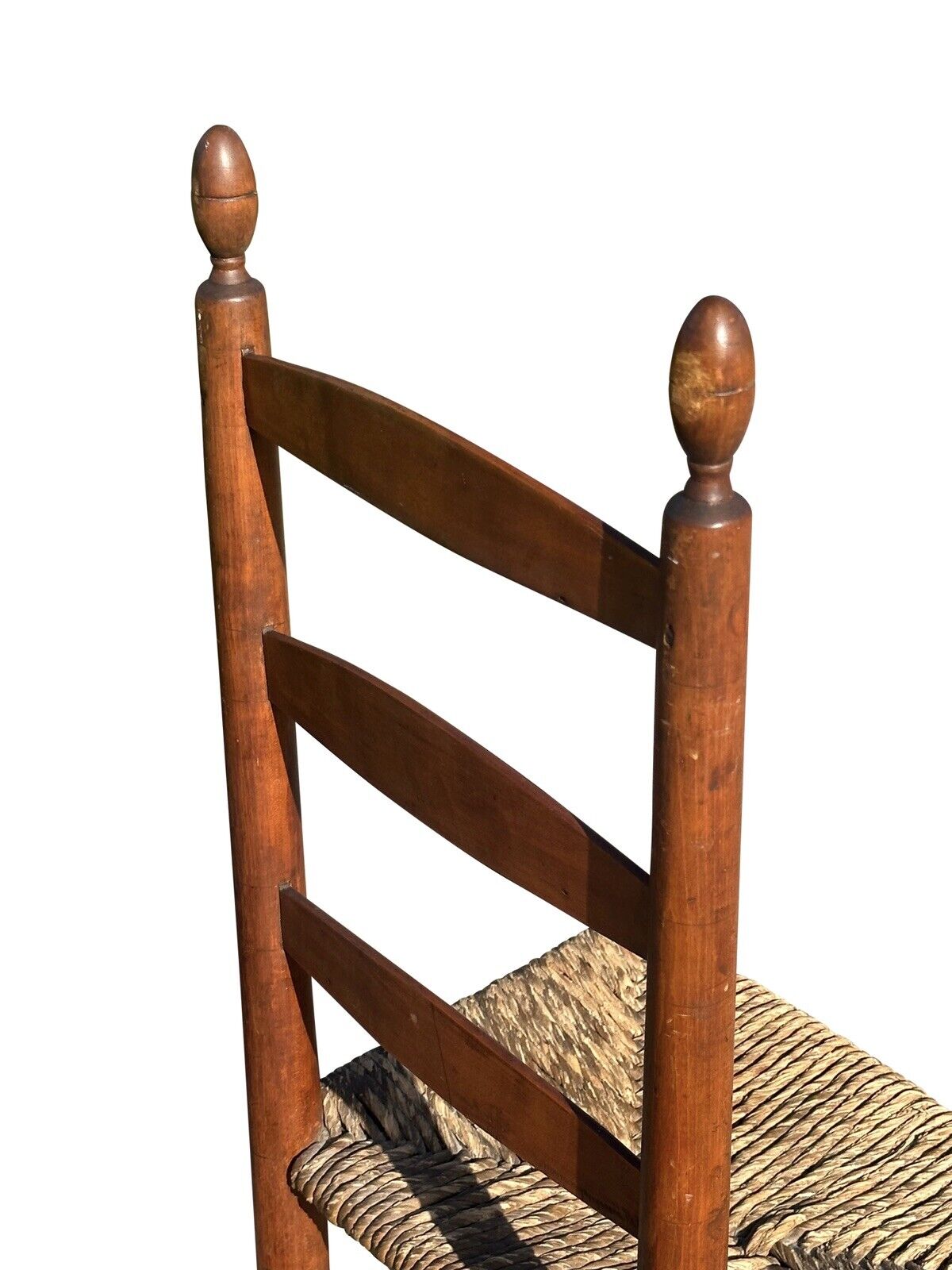Antique 19th Century New England Ladderback Side Chair With Lemon Top Finials