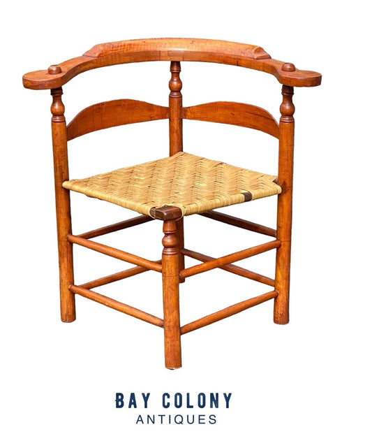Antique Tiger Maple Corner Chair / Roundabout Chair w Splint Seat