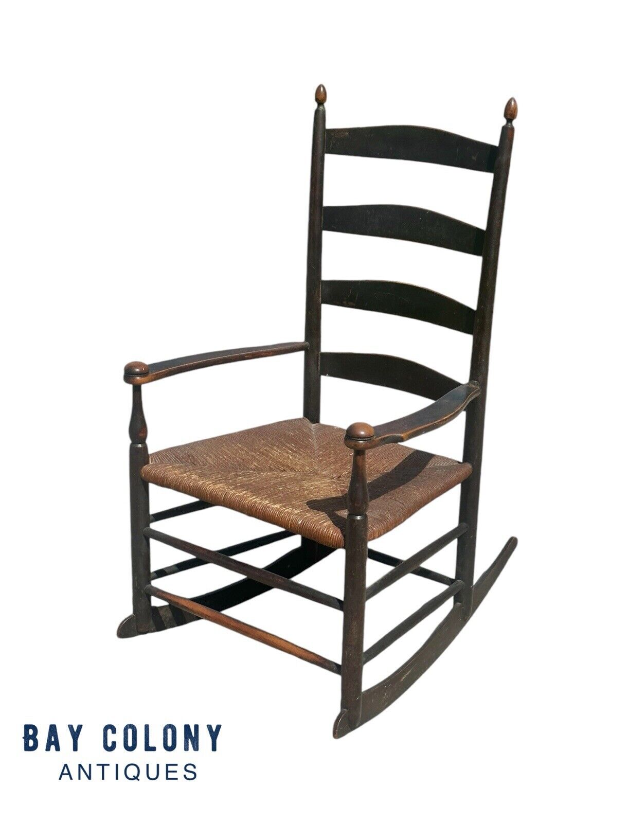 Antique Shaker Mt. Lebanon, Ny #5 Slat Back Rocking Chair With Mushroom Cap Arms