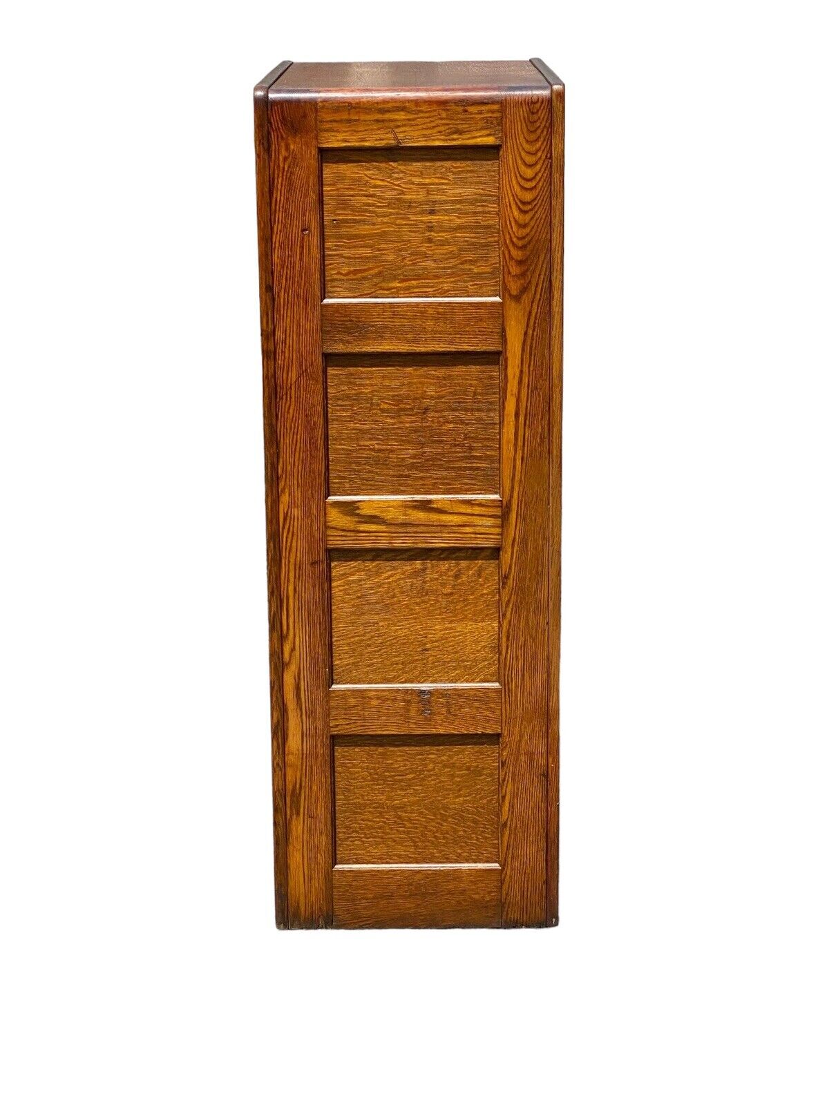 Antique Tiger Oak 4 Drawer Wood File Cabinet