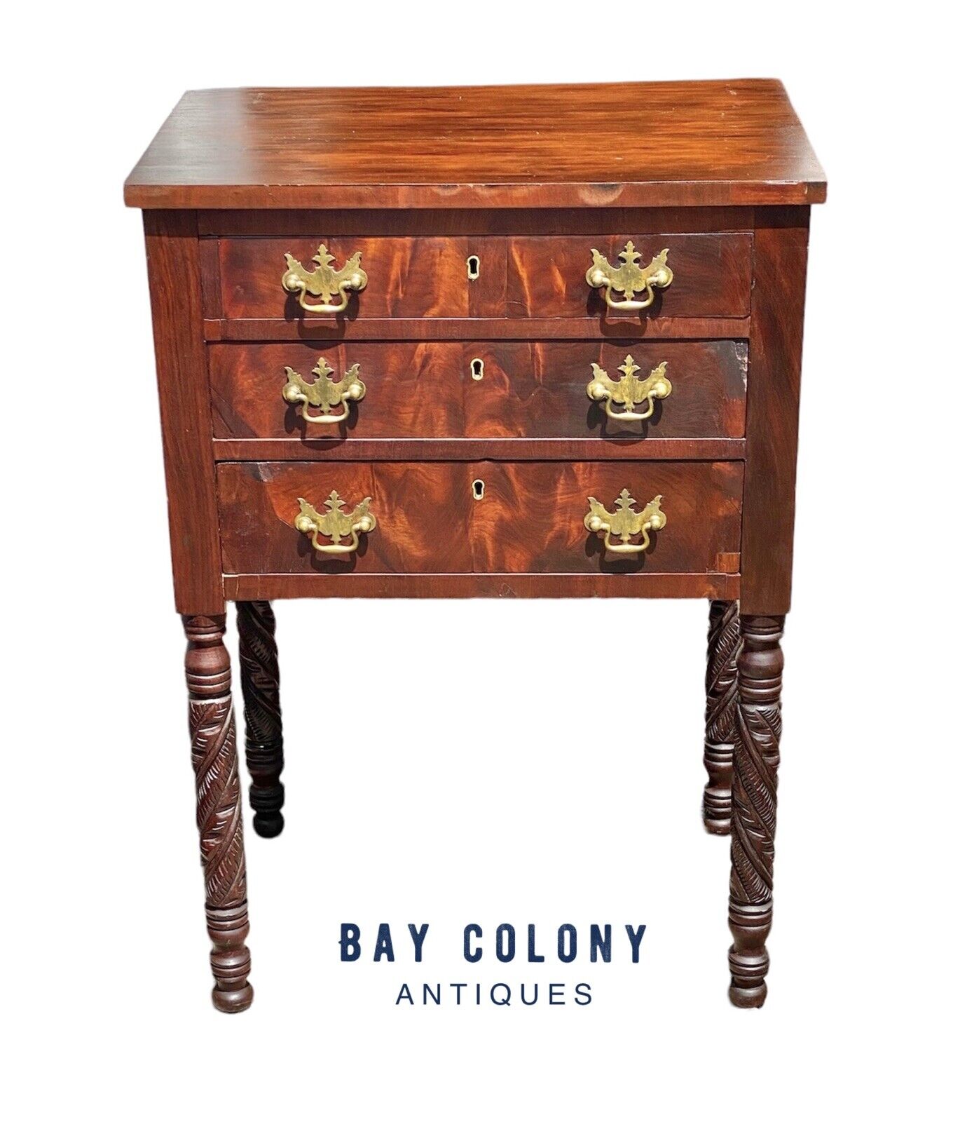 Antique Sheraton 3 Drawer Mahogany Sewing Stand / Worktable