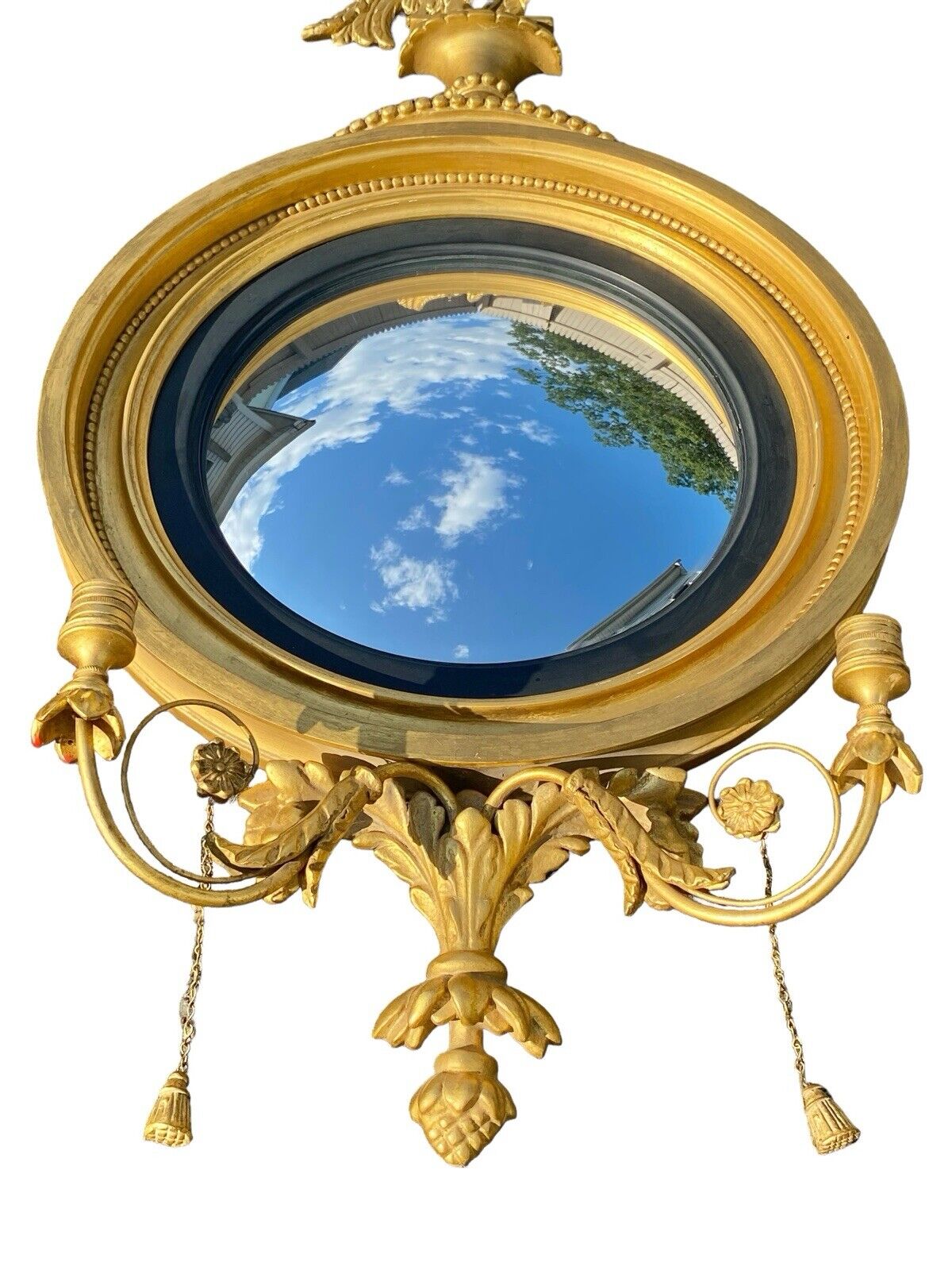 Federal Antique Style Convex Looking Glass / Girandole Mirror with Eagle