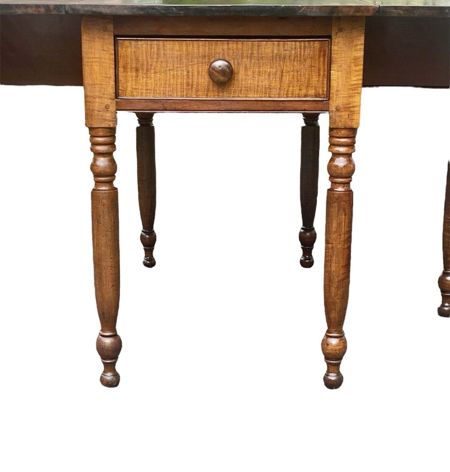 Antique Sheraton Style Cherry & Tiger Maple Drop Leaf Dining Table with Gateleg