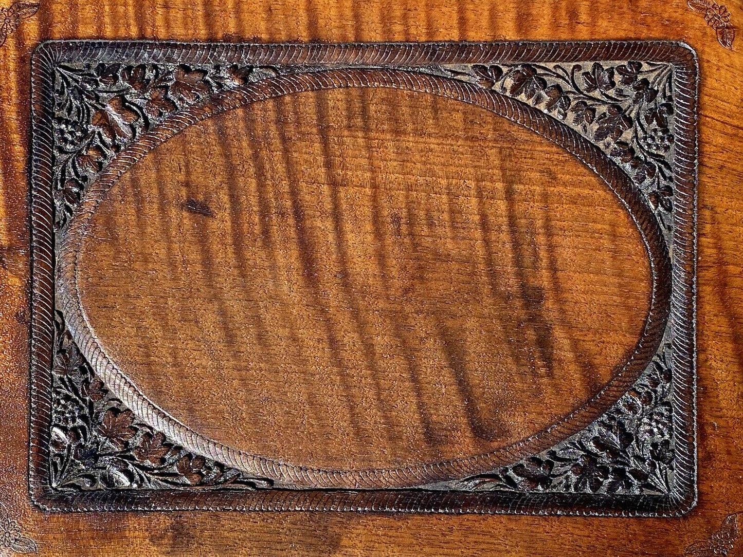 Vintage Fiddleback Mahogany Footstool / Vanity Bench with Flower Carvings