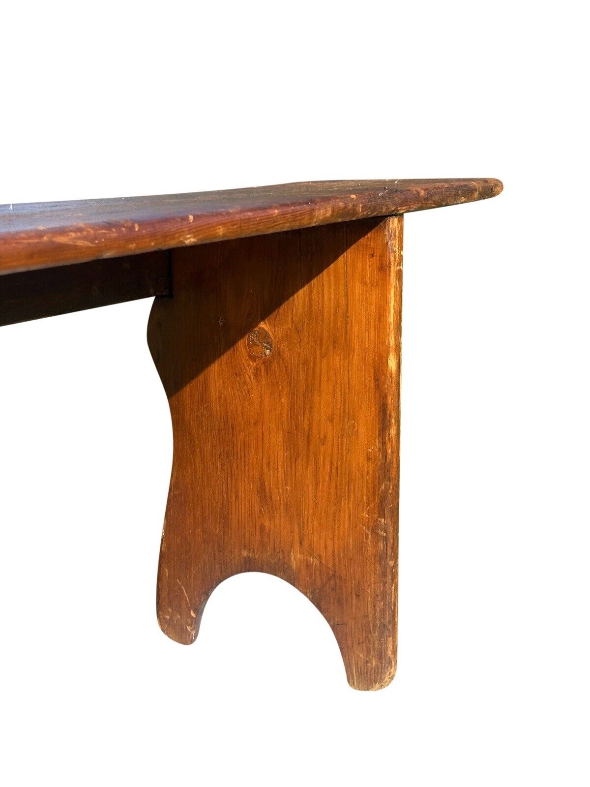 Antique Primitive Pine Nantucket Meetinghouse Bench With Half Moon Cutout Ends
