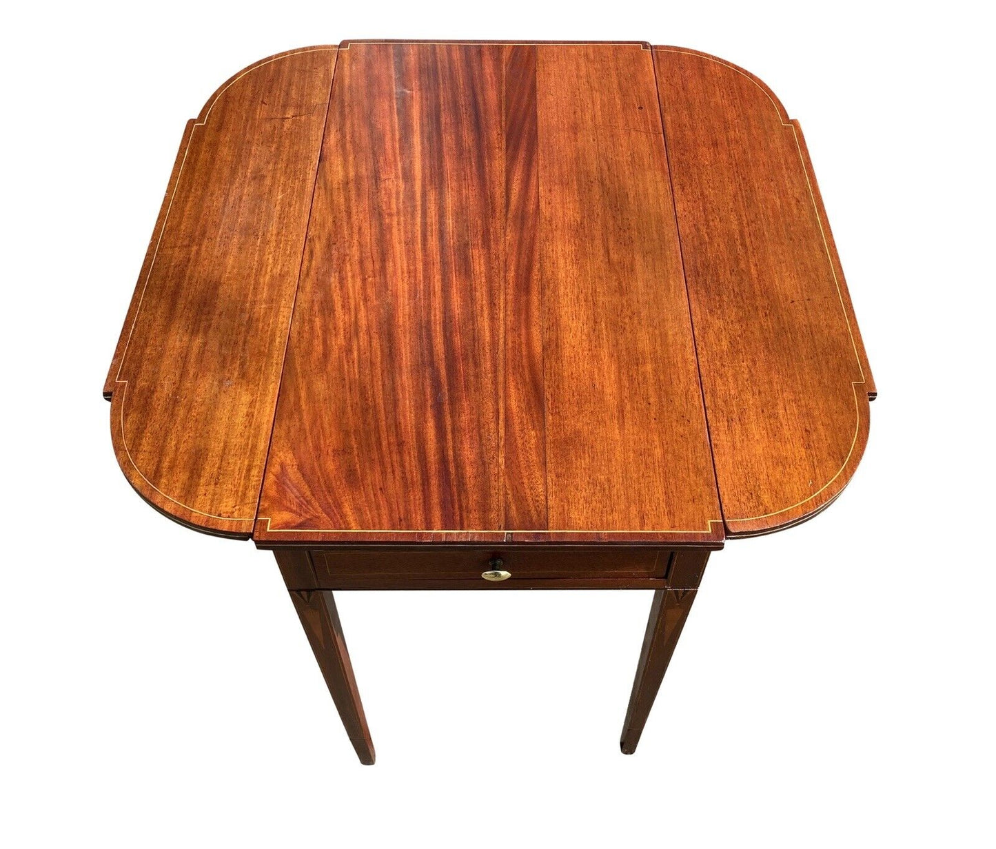 Antique Mahogany Drop Leaf Table with Drawer & Icicle Inlaid Legs