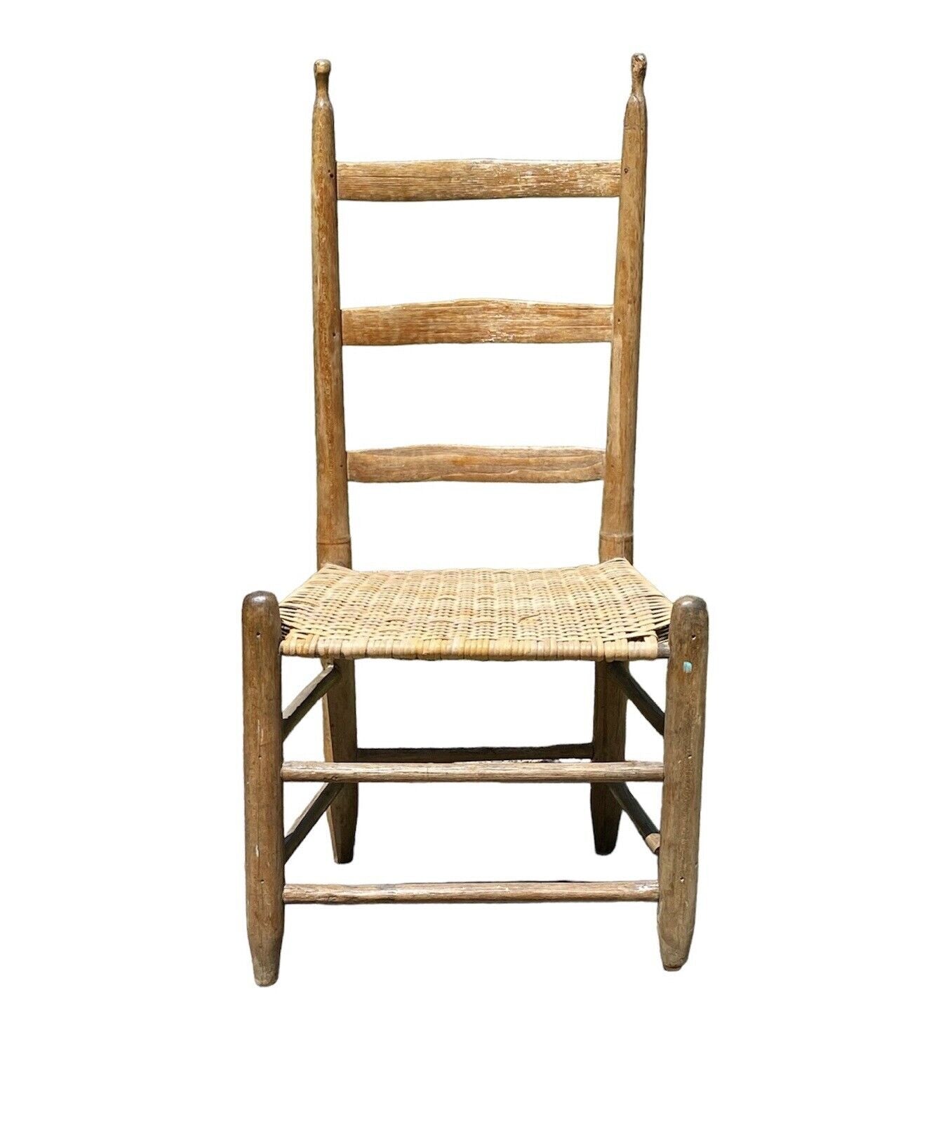 Pair of 19th Century Antique Southern Ladderback Side Chairs -splint Woven Seats