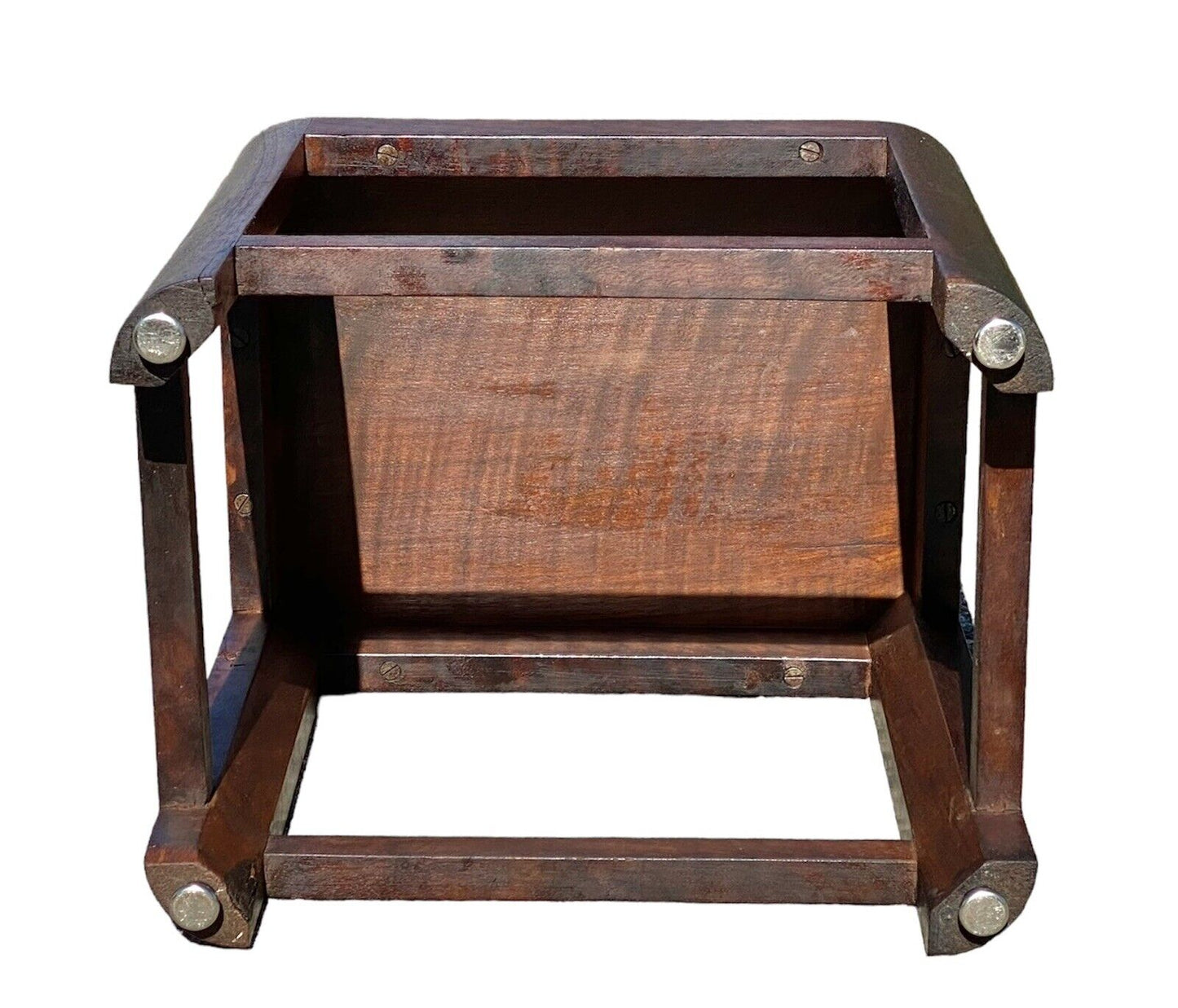 Vintage Fiddleback Mahogany Footstool / Vanity Bench with Flower Carvings