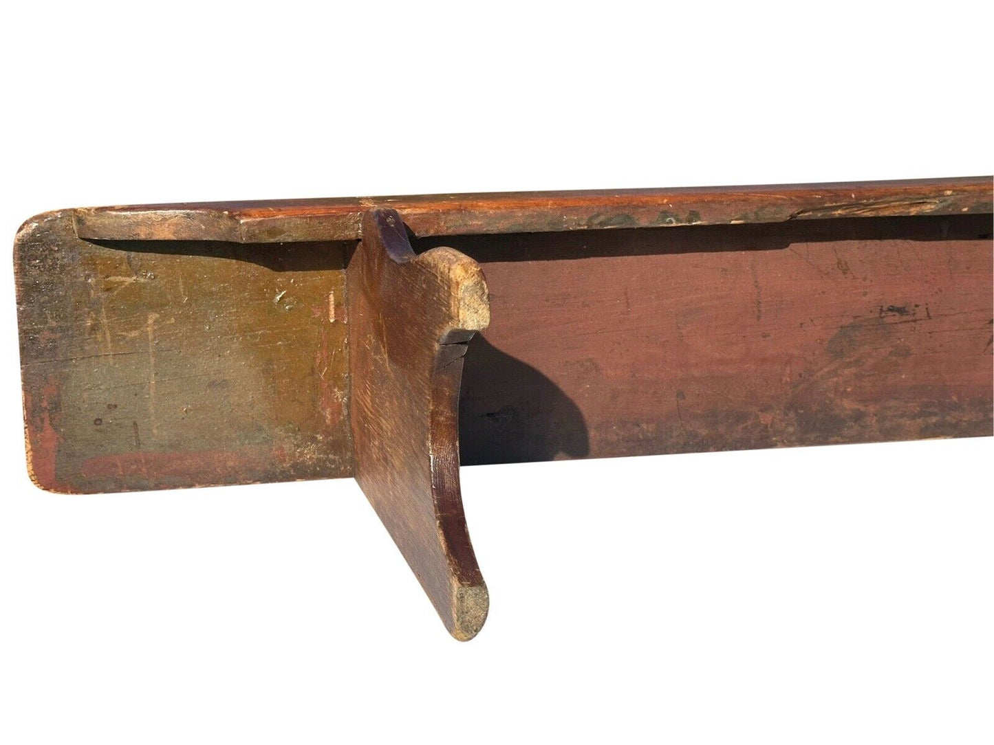 Antique Primitive Pine Nantucket Meetinghouse Bench With Half Moon Cutout Ends