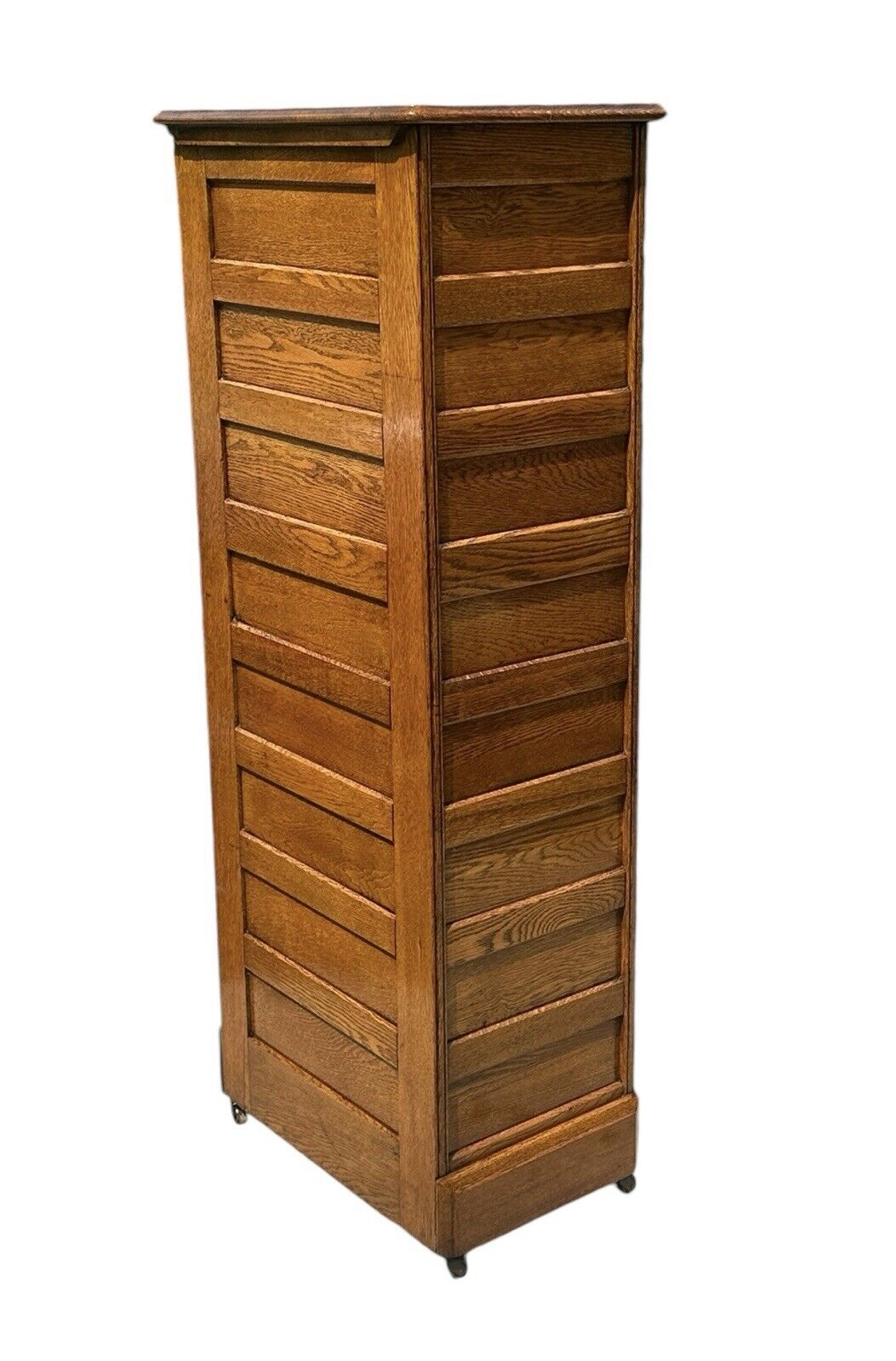 Antique Victorian Oak Raised Panel Eight Drawer Cabinet - Pull Out Writing Shelf