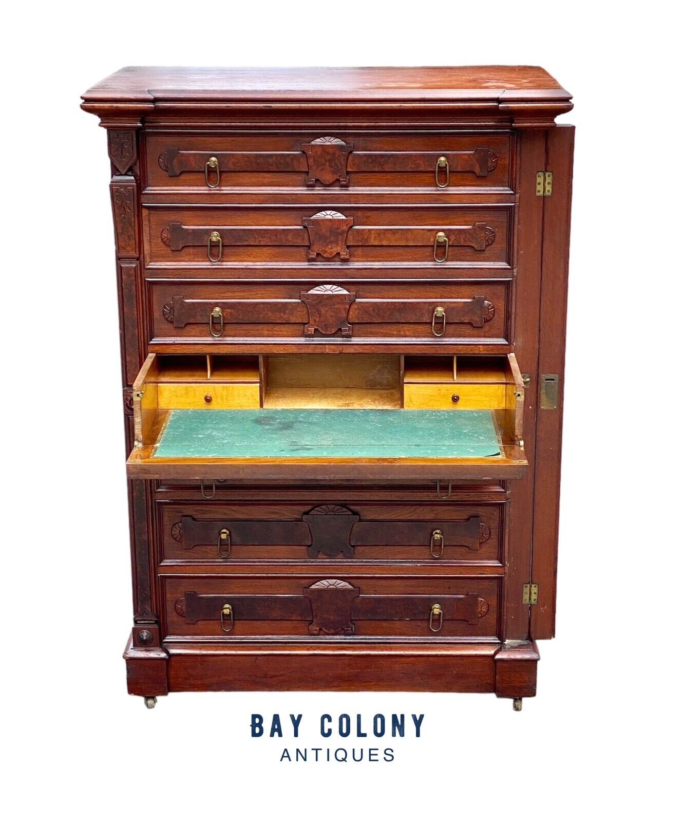 Antique Victorian Lockside Chest of Drawers with Fall Front Desk Section