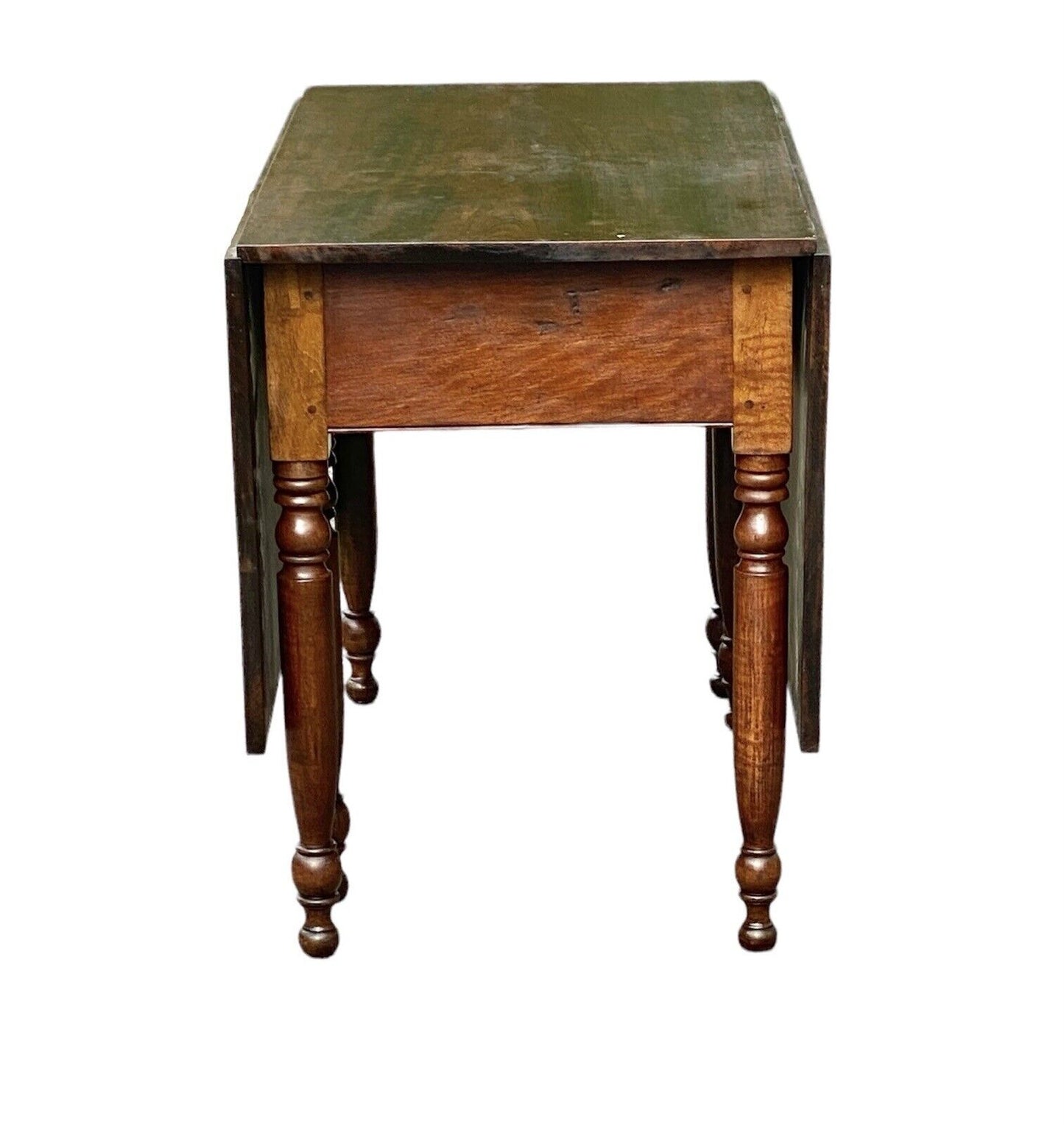 Antique Sheraton Style Cherry & Tiger Maple Drop Leaf Dining Table with Gateleg
